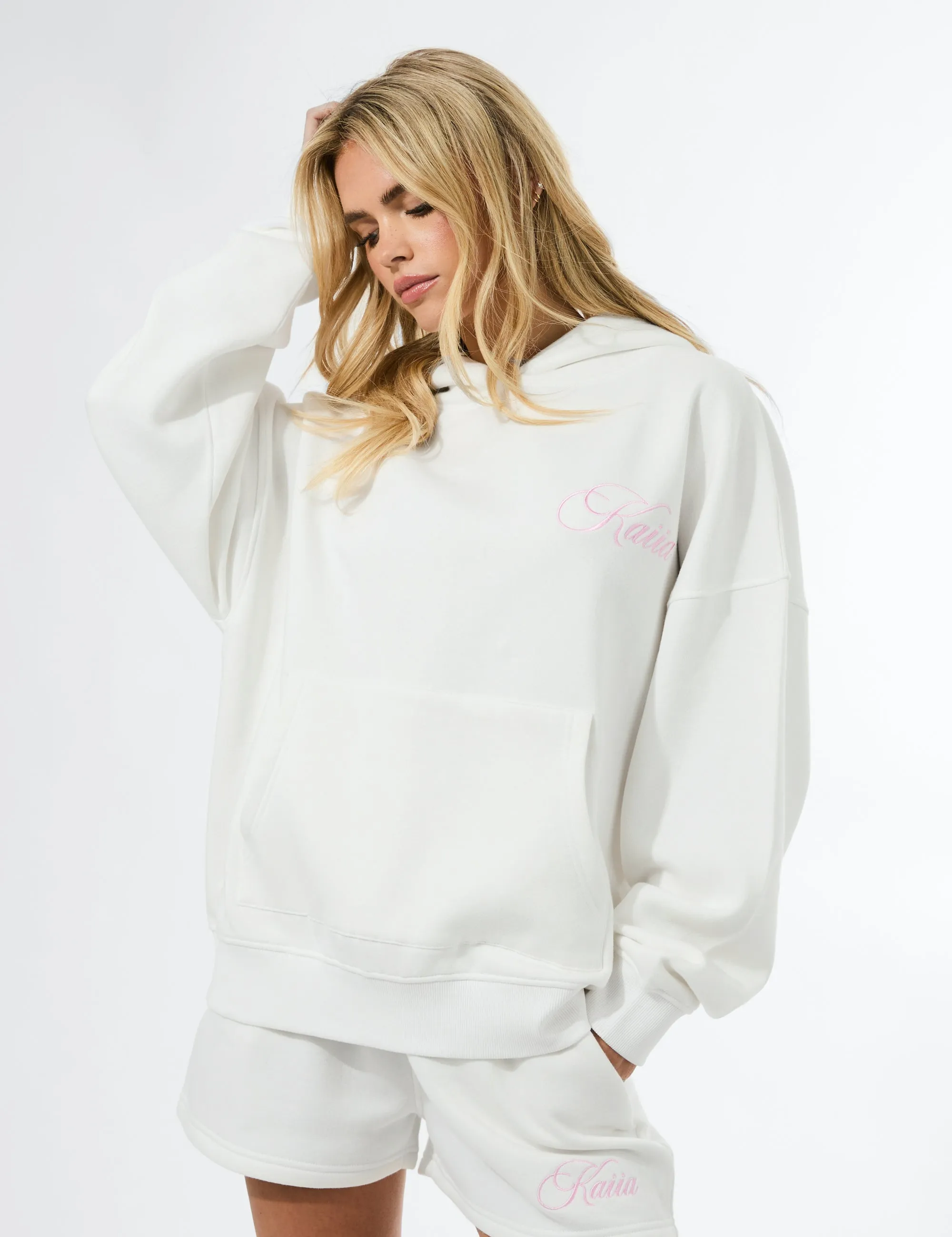 Kaiia Studio Script Logo Oversized Hoodie White & Pink sold by Public Desire product image thumbnail 2