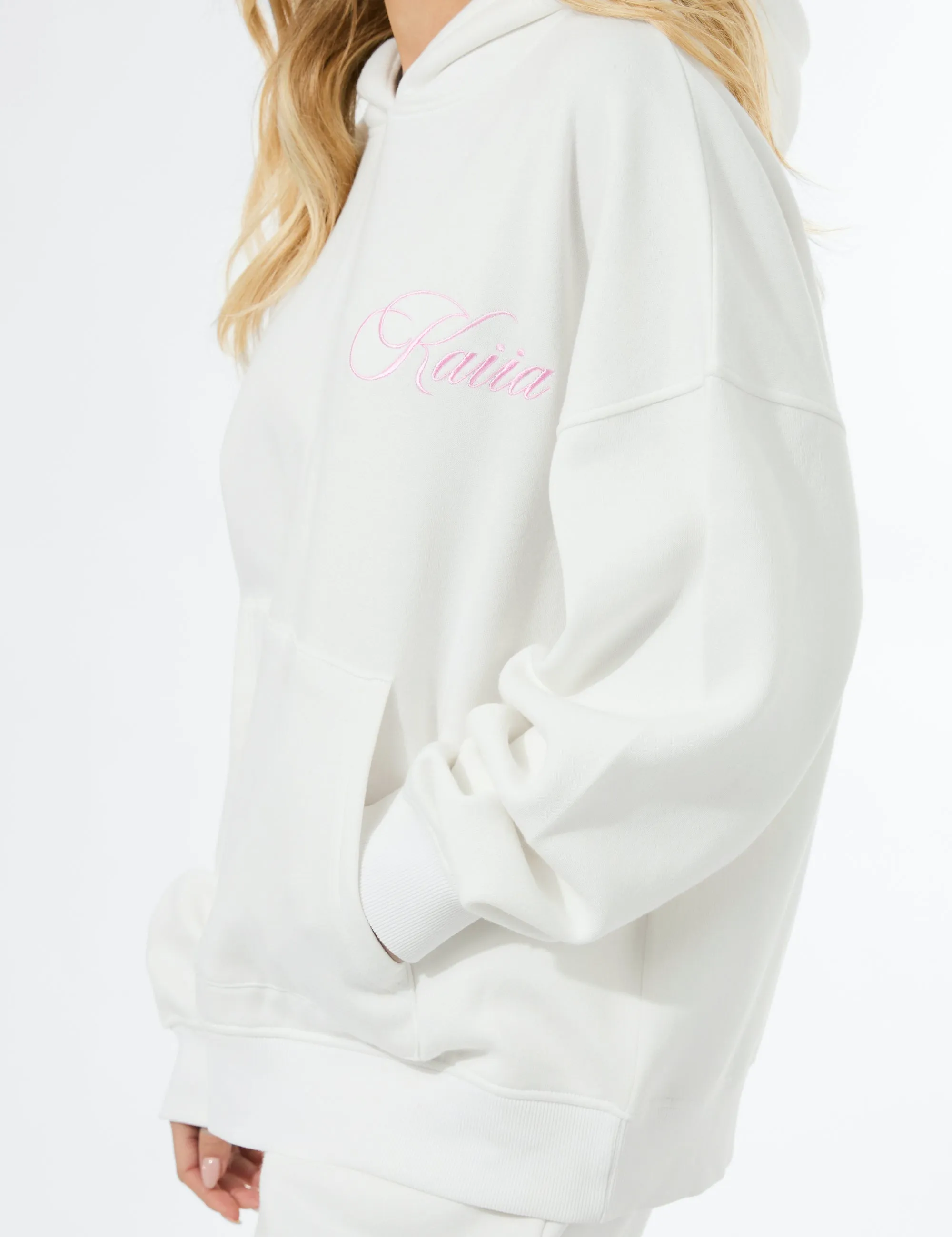 Kaiia Studio Script Logo Oversized Hoodie White & Pink sold by Public Desire product image thumbnail 4