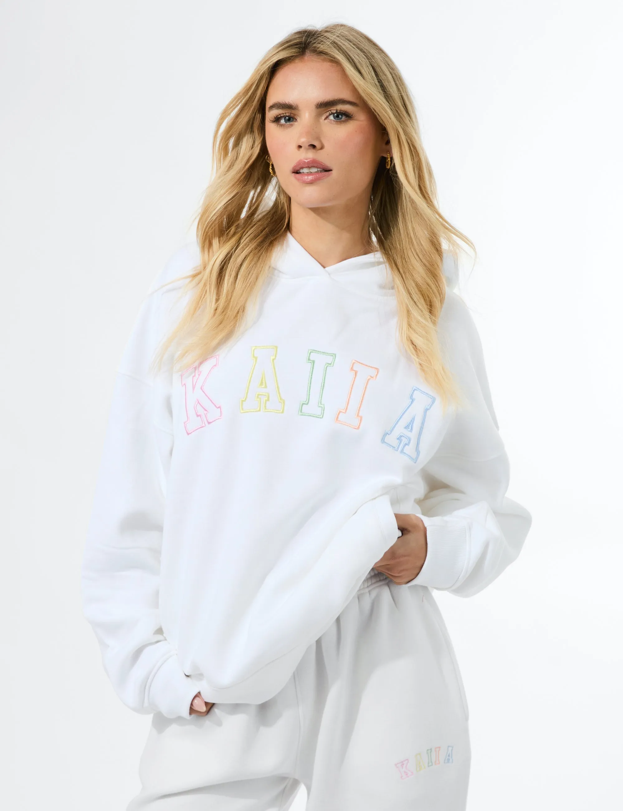 Kaiia Rainbow Logo Oversized Hoodie White sold by Public Desire