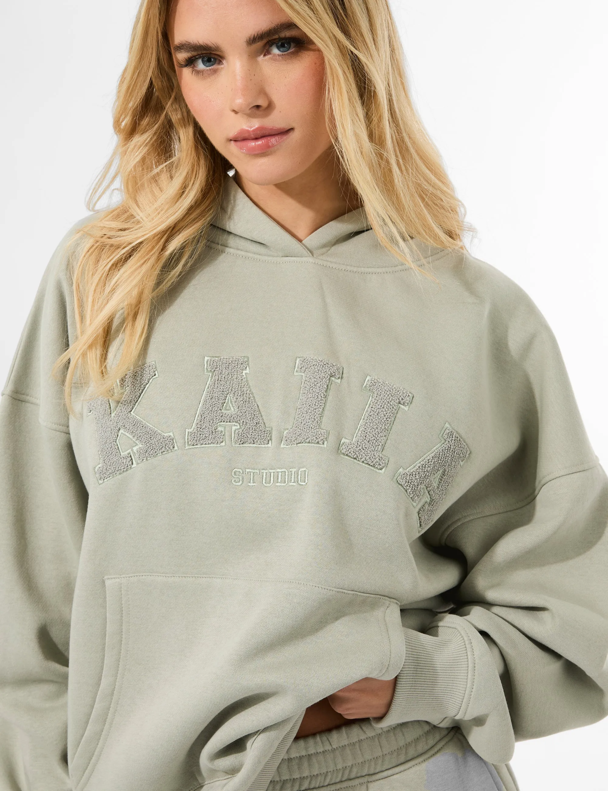 Kaiia Studio Borg Slogan Oversized Hoodie Matcha sold by Public Desire product image thumbnail 5