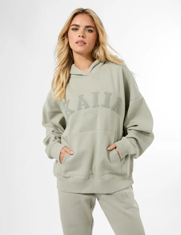 Kaiia Studio Borg Slogan Oversized Hoodie Matcha sold by Public Desire