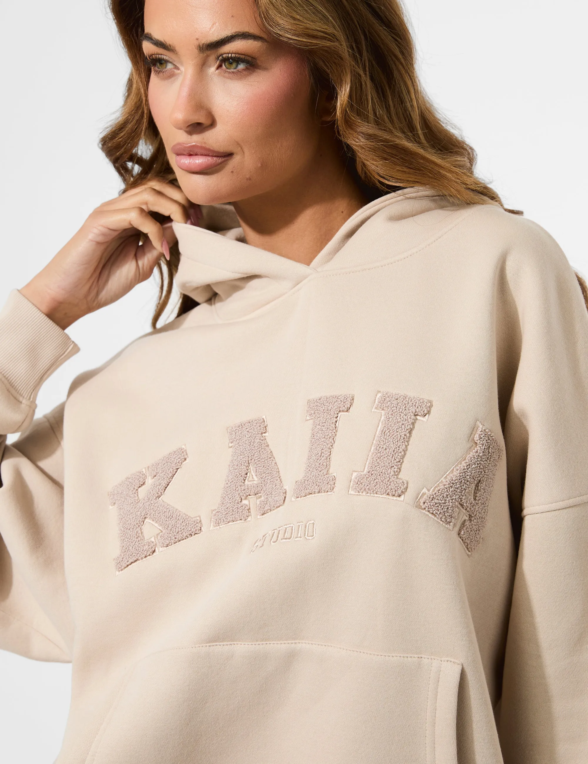 Kaiia Studio Borg Slogan Oversized Hoodie Truffle sold by Public Desire product image thumbnail 5