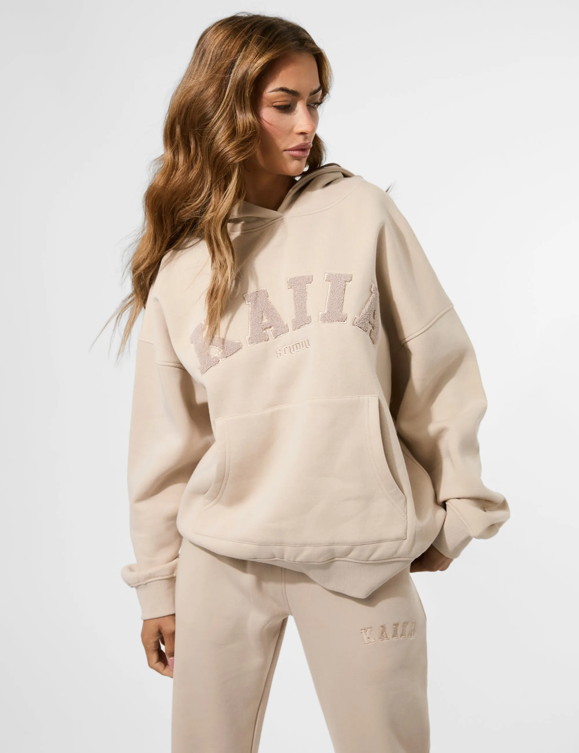 Kaiia Studio Borg Slogan Oversized Hoodie Truffle sold by Public Desire product image thumbnail 3
