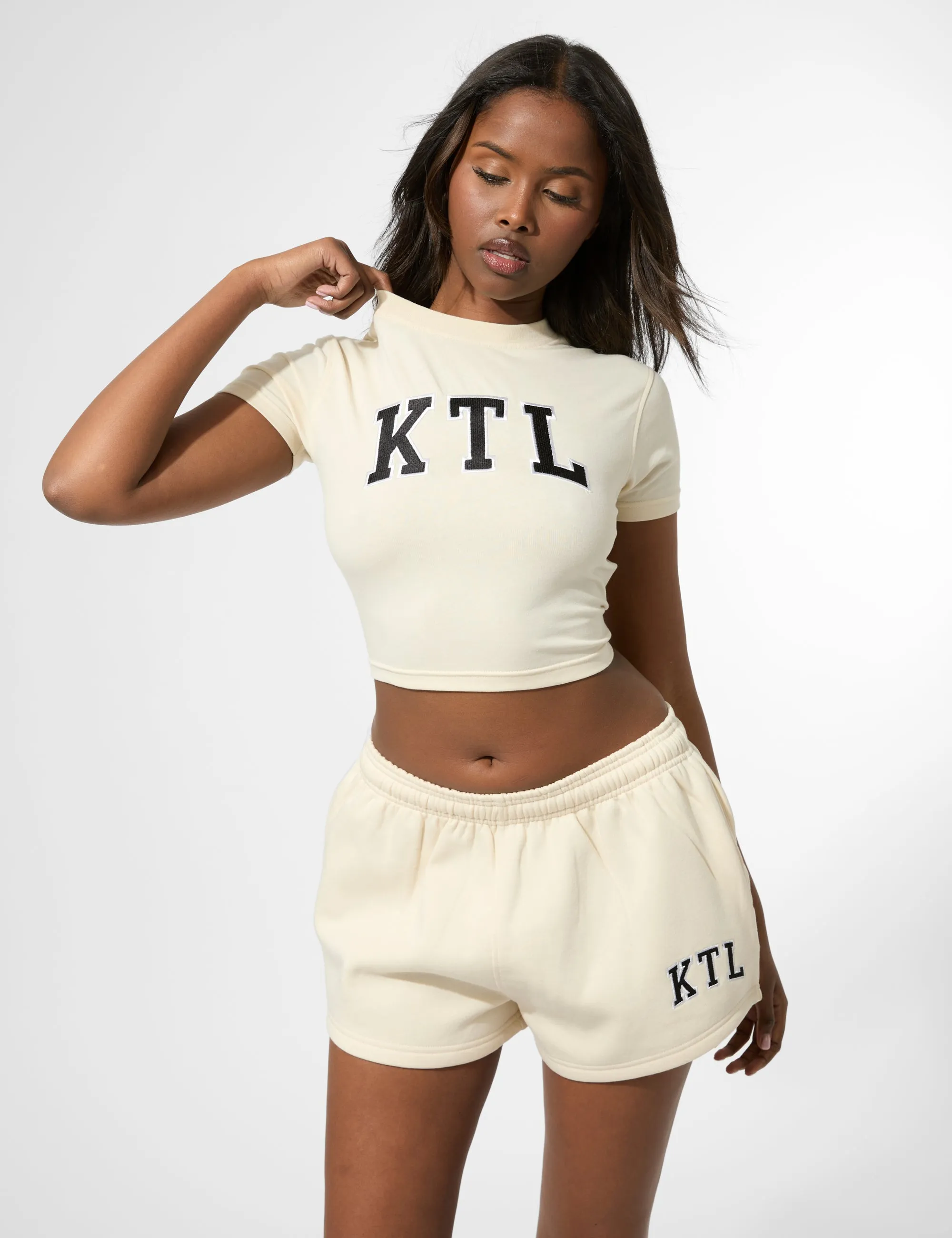 Kaiia KTL Logo Mini Sweat Shorts Buttercream sold by Public Desire