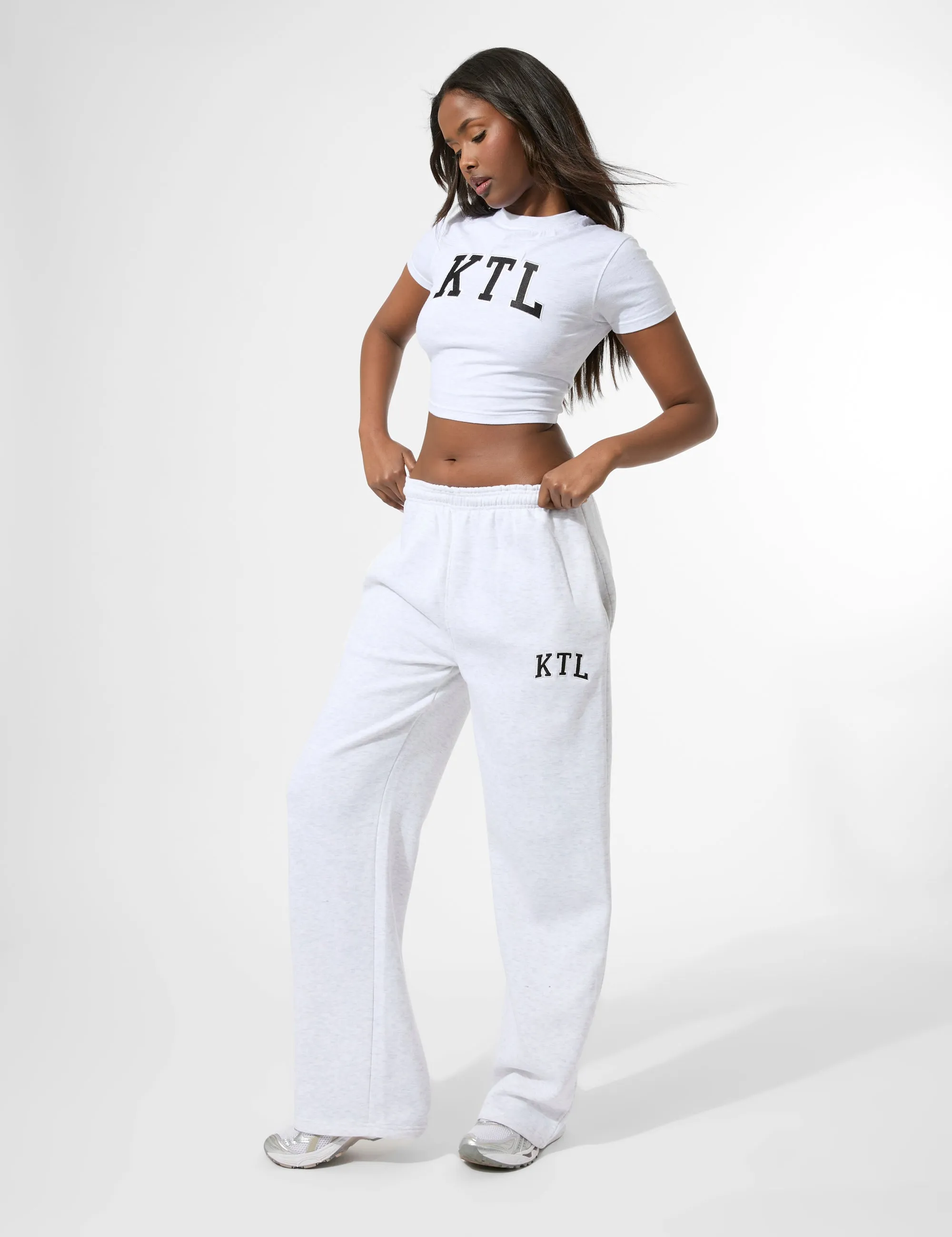 Kaiia KTL Logo Wide Leg Joggers Light Grey Marl sold by Public Desire