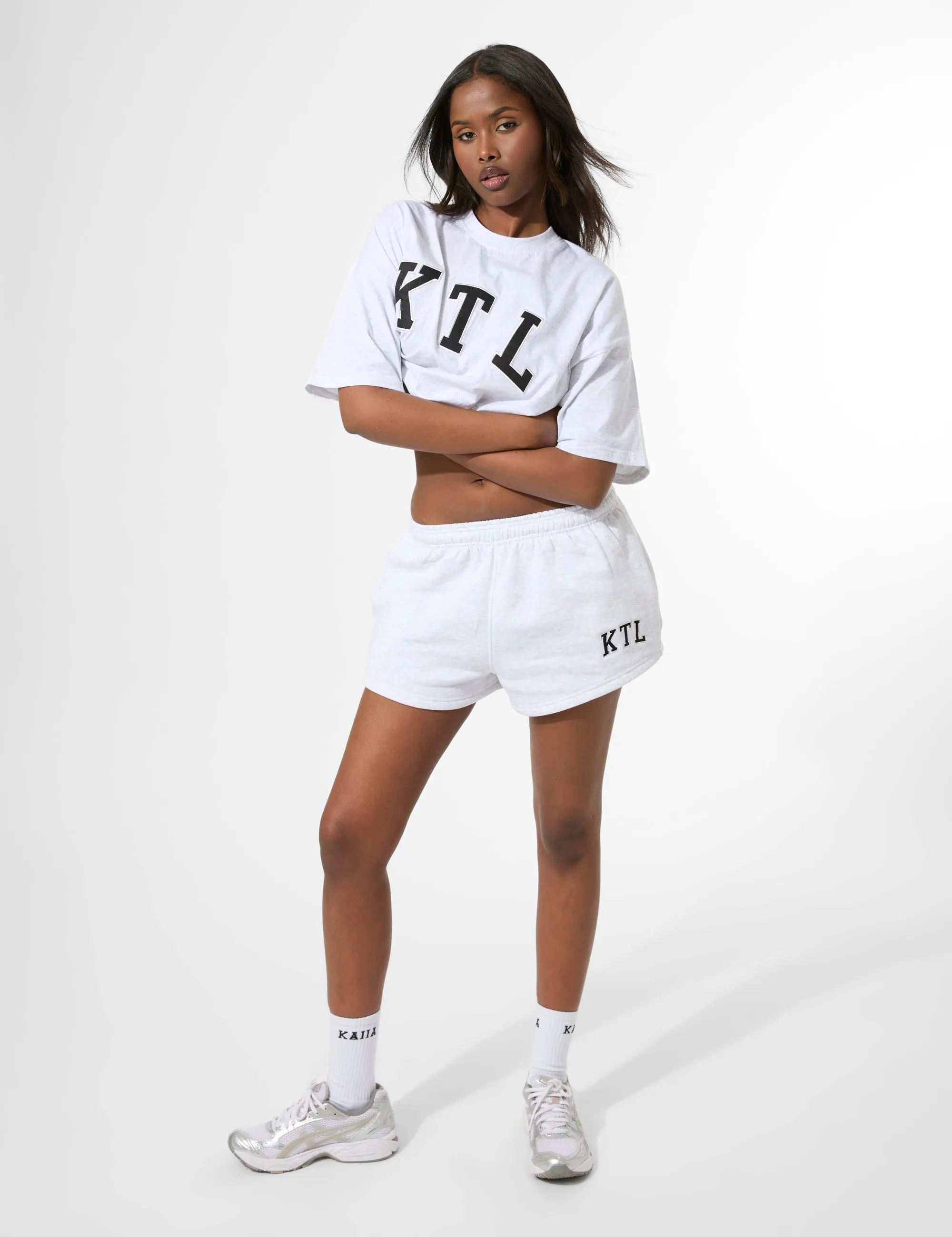 Kaiia KTL Logo Mini Sweat Shorts Light Grey Marl sold by Public Desire product image thumbnail 3