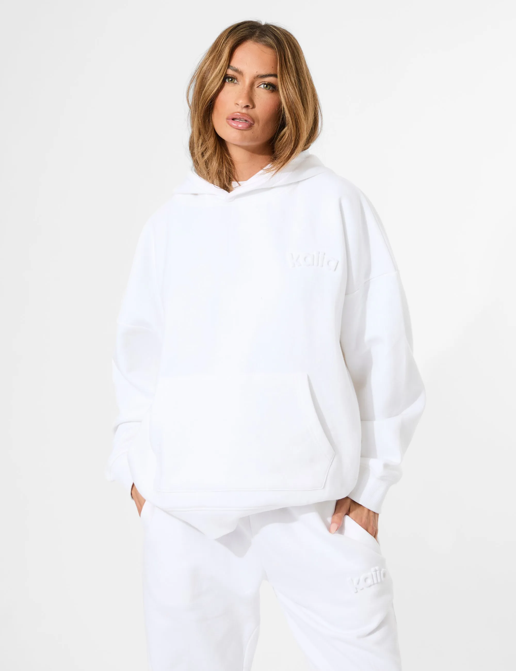 Kaiia Embossed Logo Oversized Hoodie White sold by Public Desire