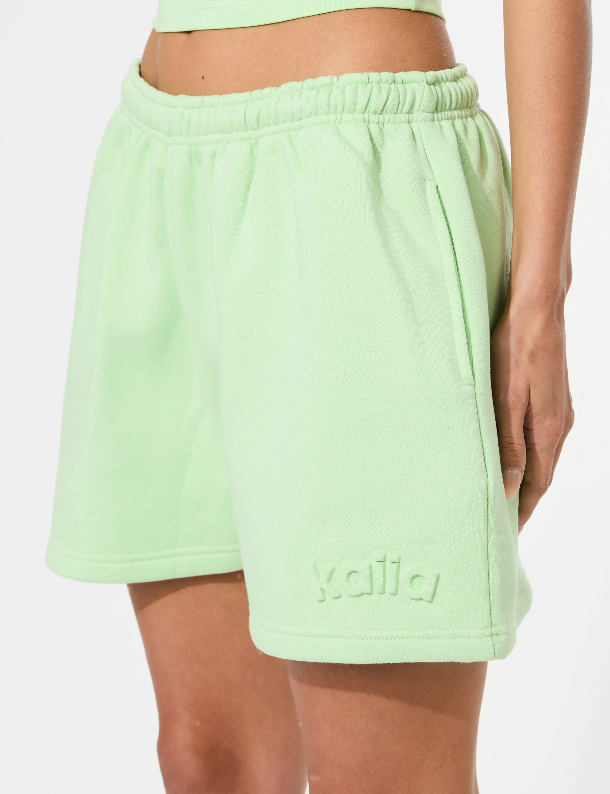 Kaiia Embossed Logo Sweat Shorts Lime Sherbet sold by Public Desire product image thumbnail 2