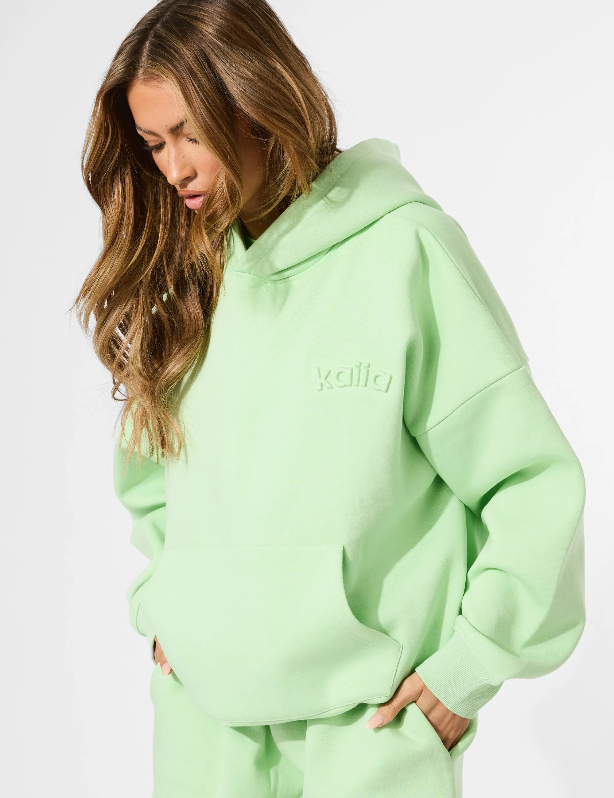Kaiia Embossed Logo Oversized Hoodie Lime Sherbet sold by Public Desire product image thumbnail 5