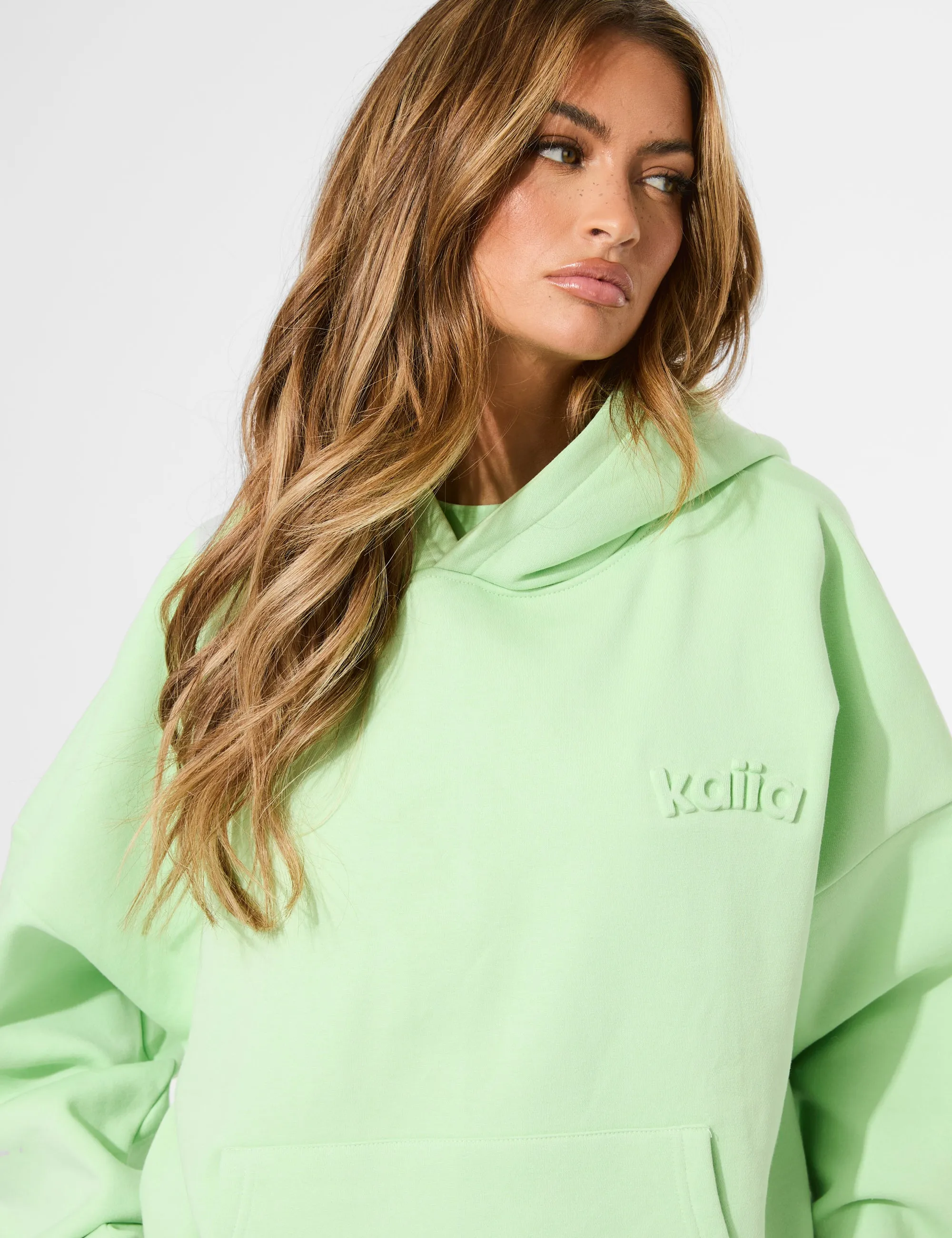 Kaiia Embossed Logo Oversized Hoodie Lime Sherbet sold by Public Desire product image thumbnail 3
