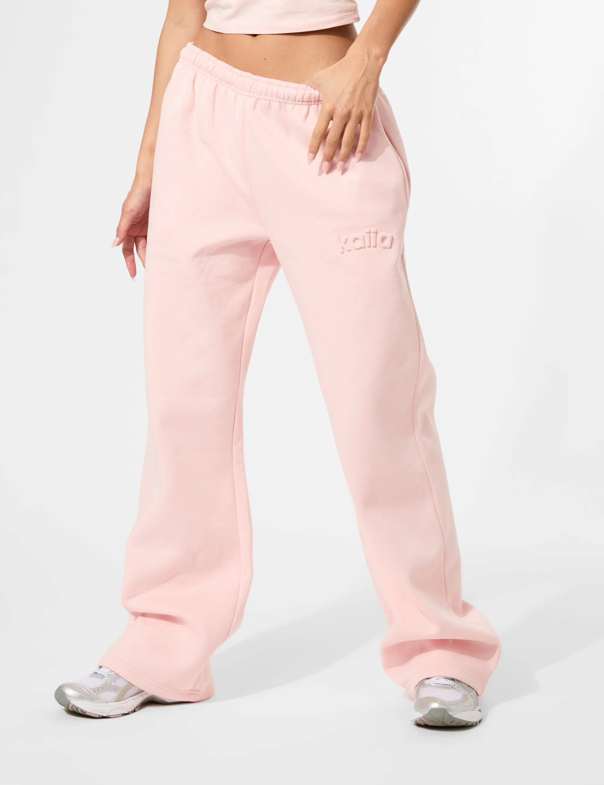 Kaiia Embossed Logo Wide Leg Joggers Sugar Pink sold by Public Desire product image thumbnail 3