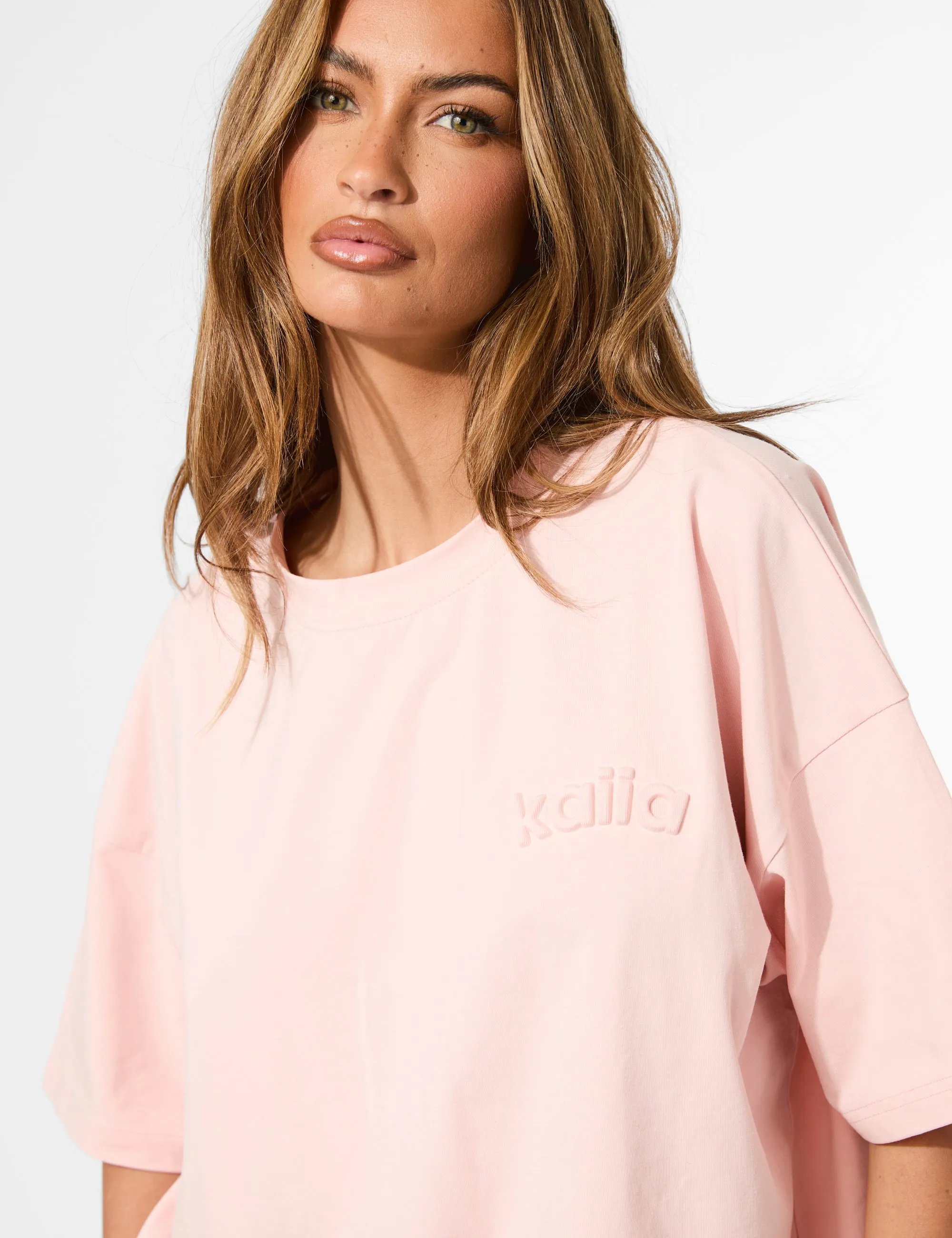 Kaiia Embossed Logo Oversized Tee Sugar Pink sold by Public Desire product image thumbnail 3