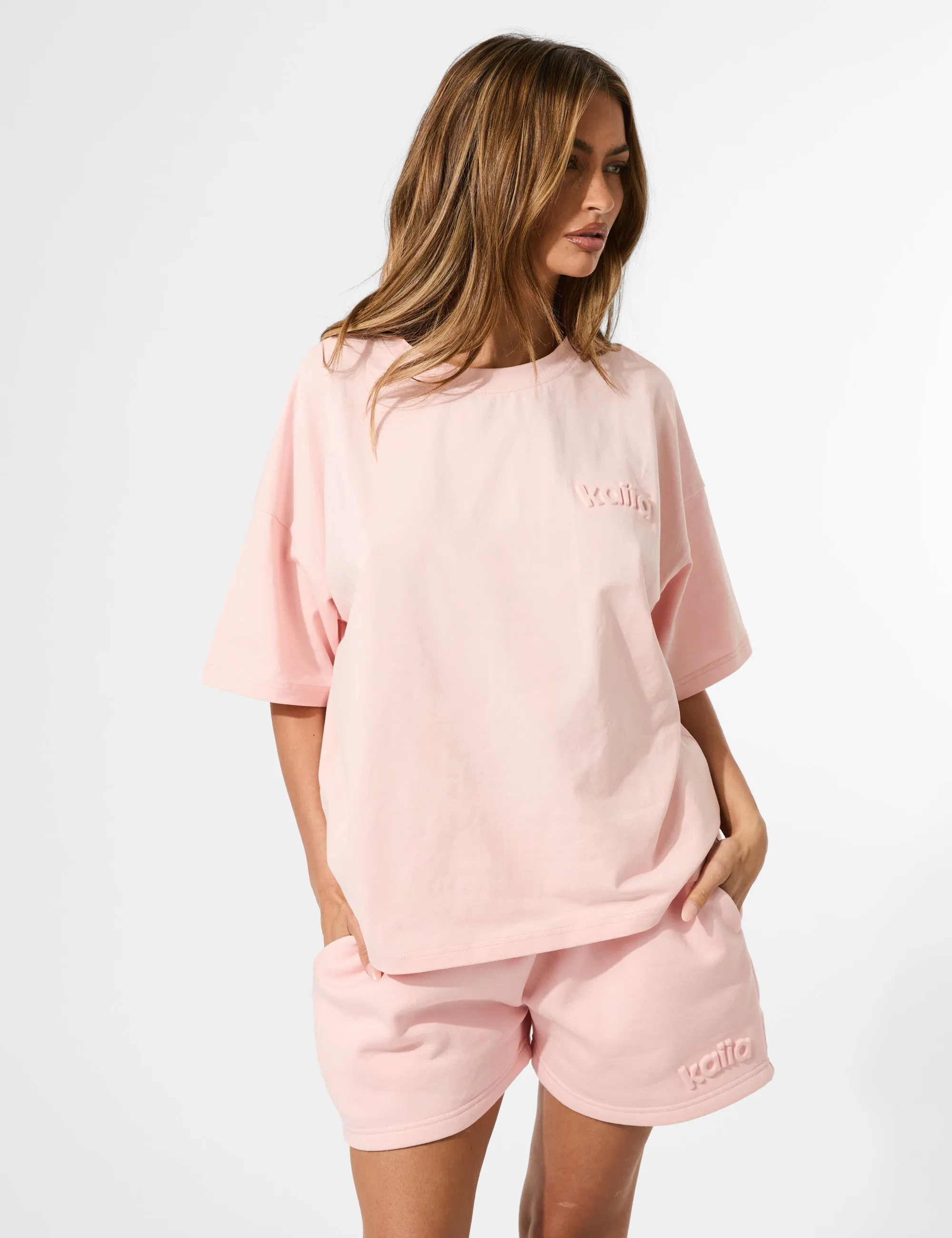 Kaiia Embossed Logo Sweat Shorts Sugar Pink sold by Public Desire product image thumbnail 3