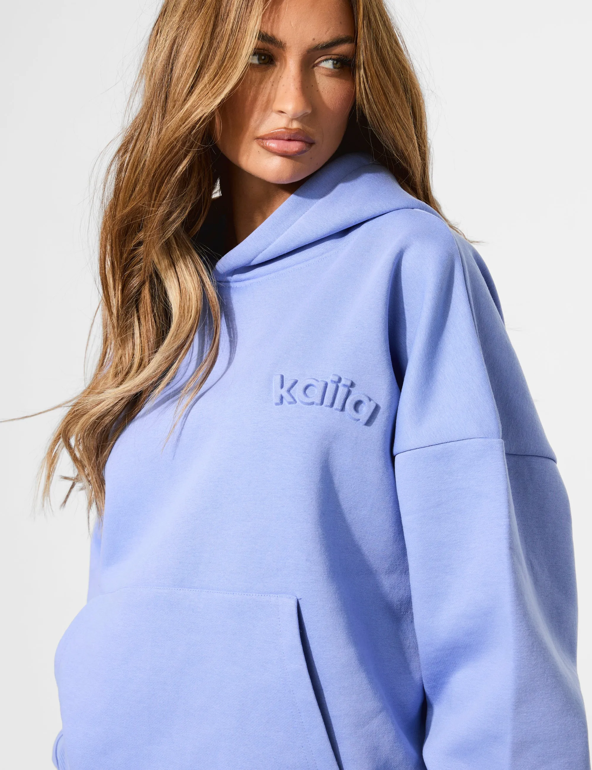 Kaiia Embossed Logo Oversized Hoodie Cornflower Blue sold by Public Desire product image thumbnail 5