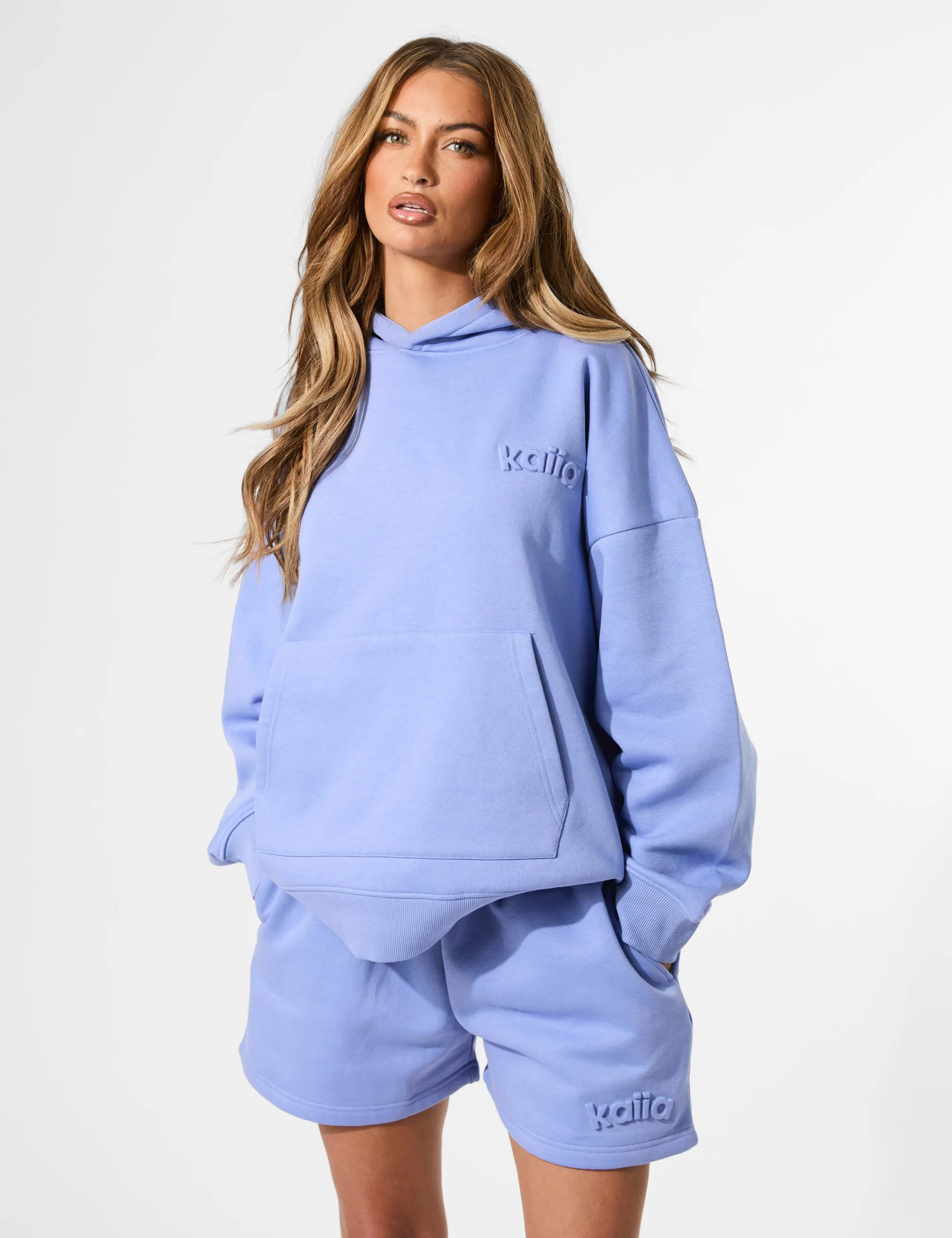 Kaiia Embossed Logo Oversized Hoodie Cornflower Blue sold by Public Desire product image thumbnail 3