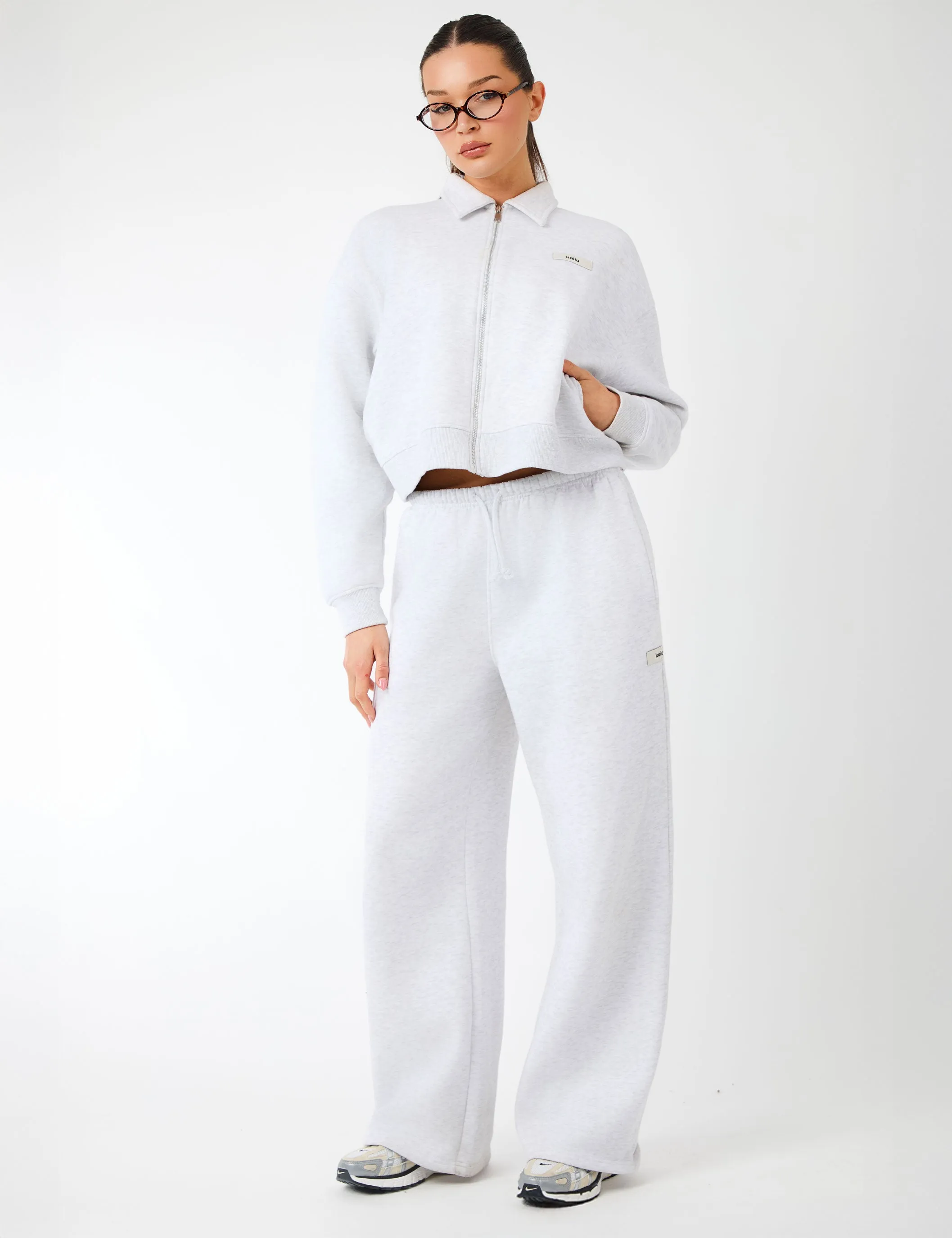 Kaiia Label Logo Wide Leg Joggers Light Grey Marl sold by Public Desire