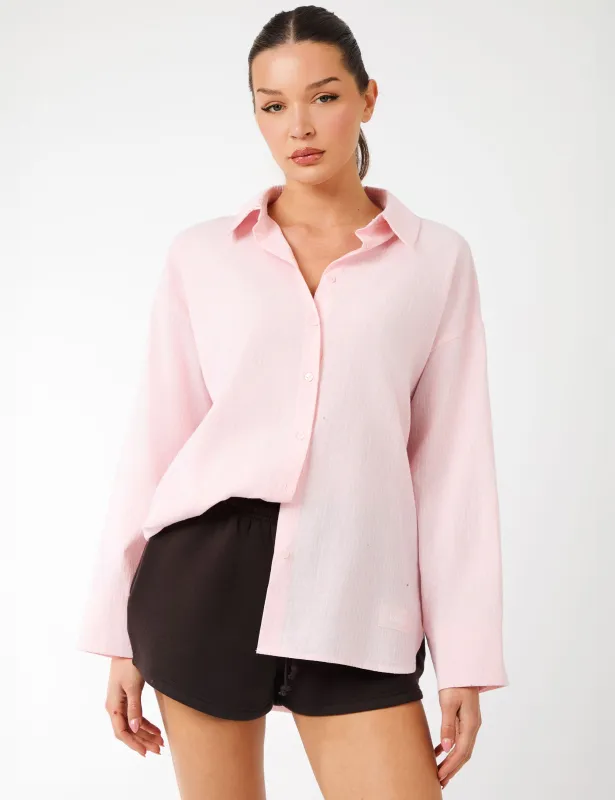 Kaiia Label Logo Oversized Shirt Pink Stripe sold by Public Desire