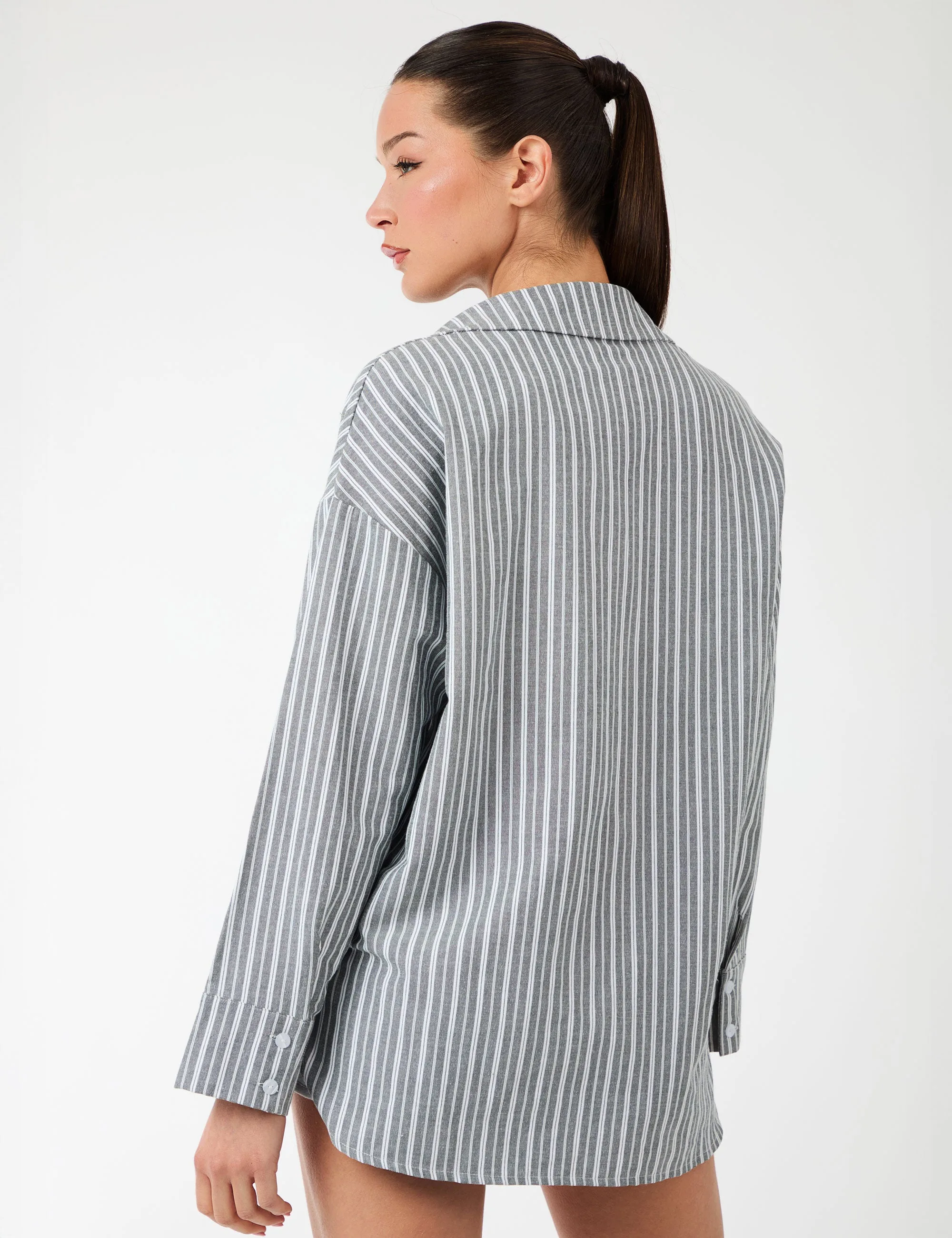 Kaiia Label Logo Oversized Shirt Grey Stripe sold by Public Desire product image thumbnail 5