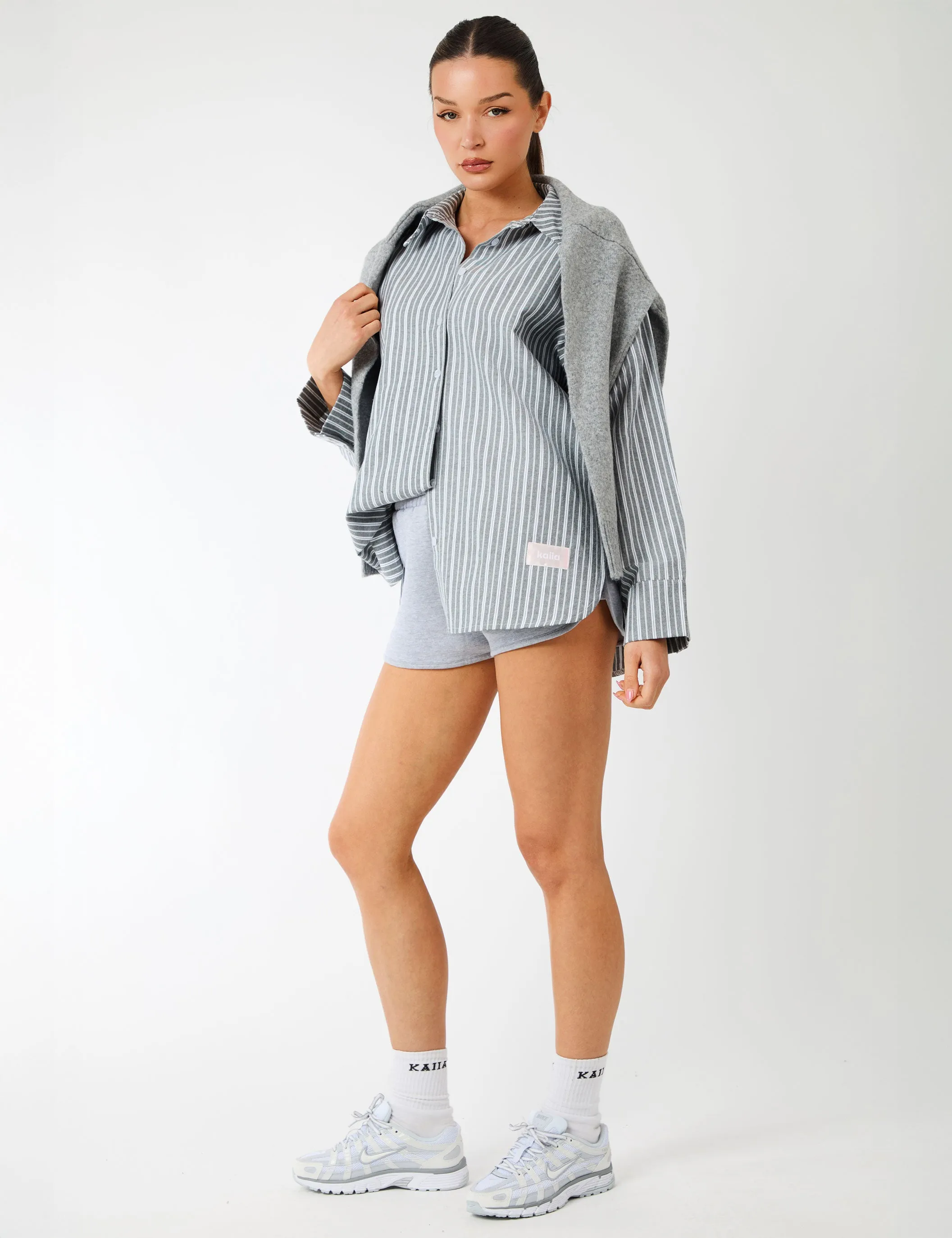 Kaiia Label Logo Oversized Shirt Grey Stripe sold by Public Desire product image thumbnail 2