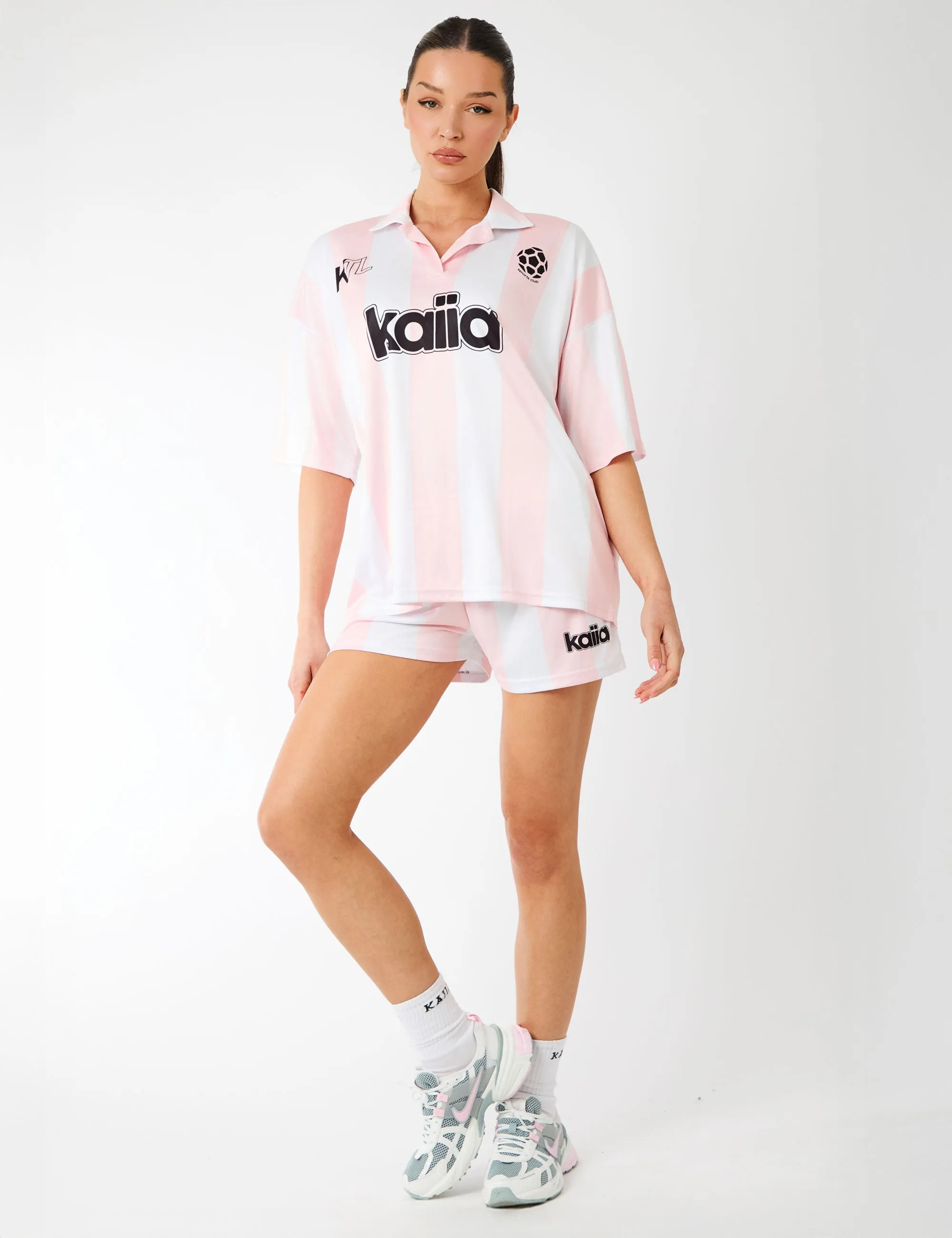 Kaiia Mini Football Shorts Pink Stripe sold by Public Desire