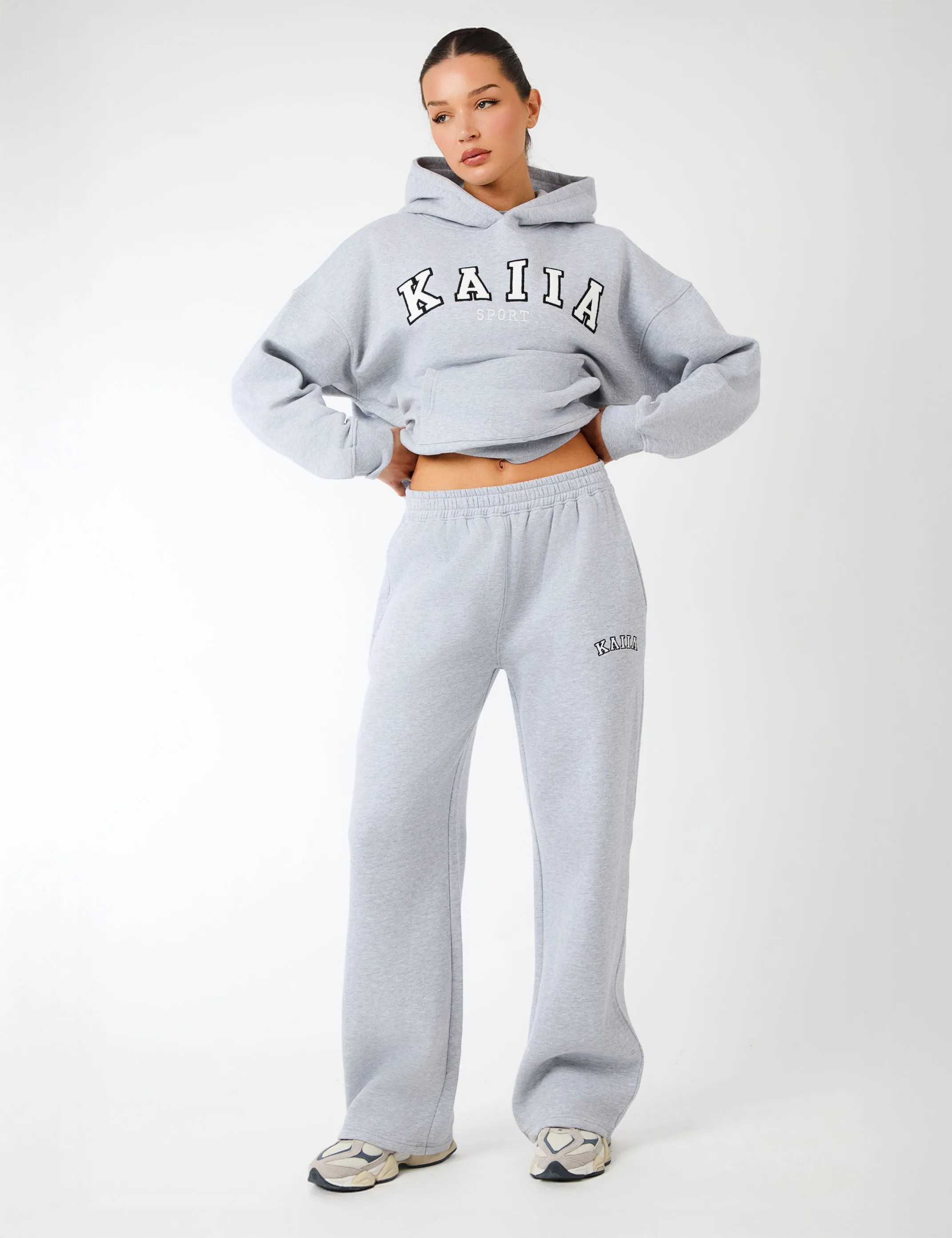 Kaiia Logo Wide Leg Joggers Grey Marl & White sold by Public Desire product image thumbnail 5