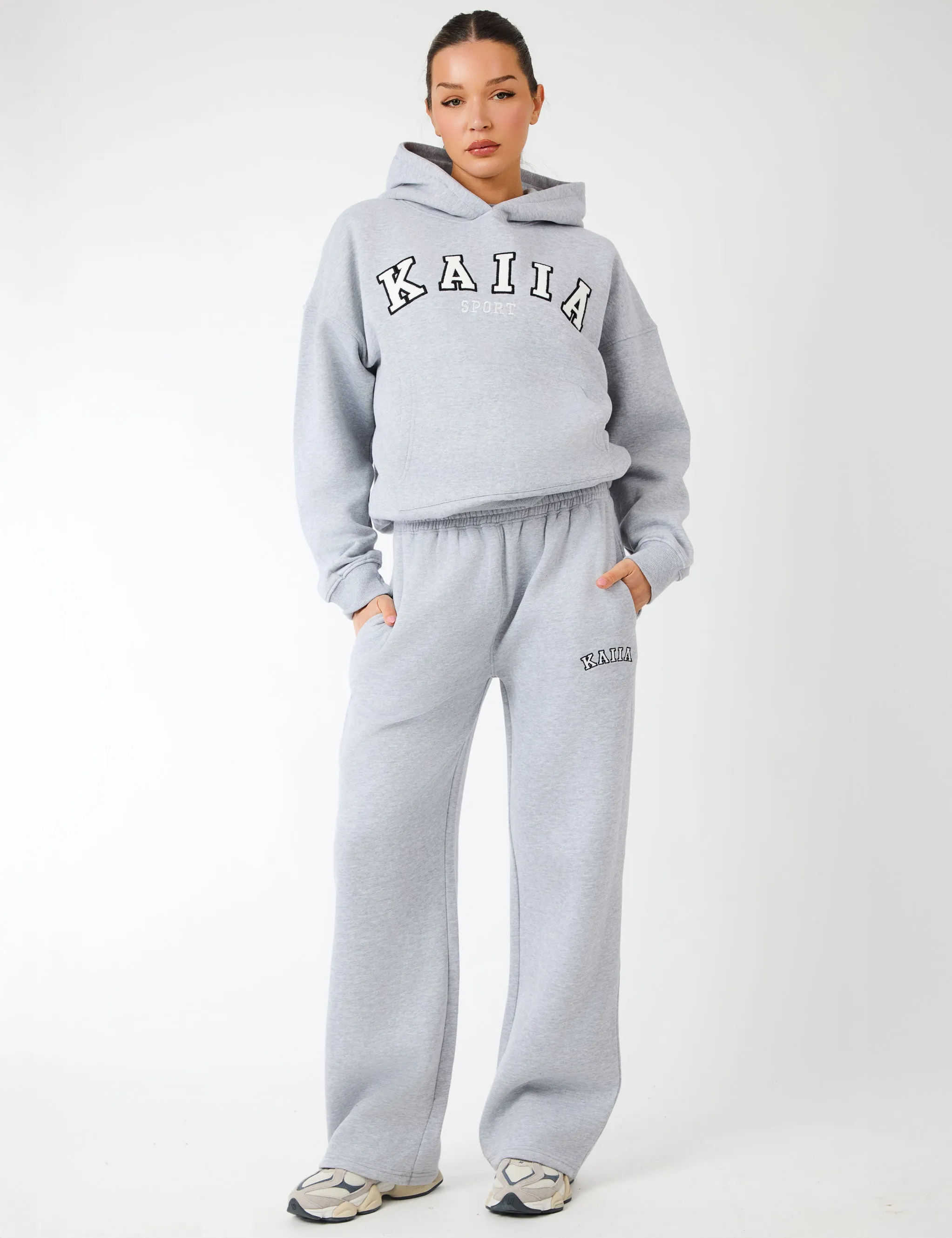 Kaiia Logo Wide Leg Joggers Grey Marl & White sold by Public Desire