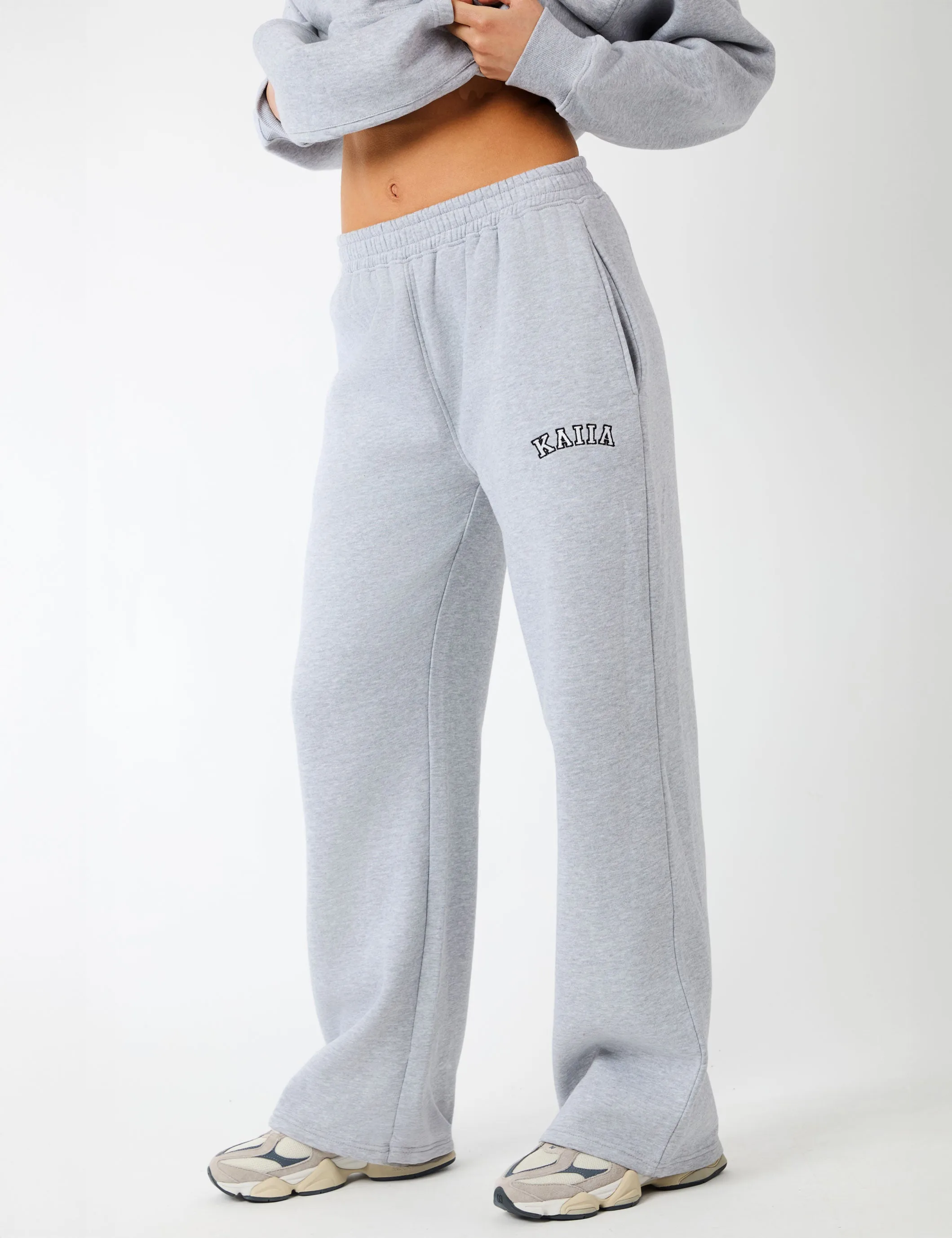 Kaiia Logo Wide Leg Joggers Grey Marl & White sold by Public Desire product image thumbnail 2