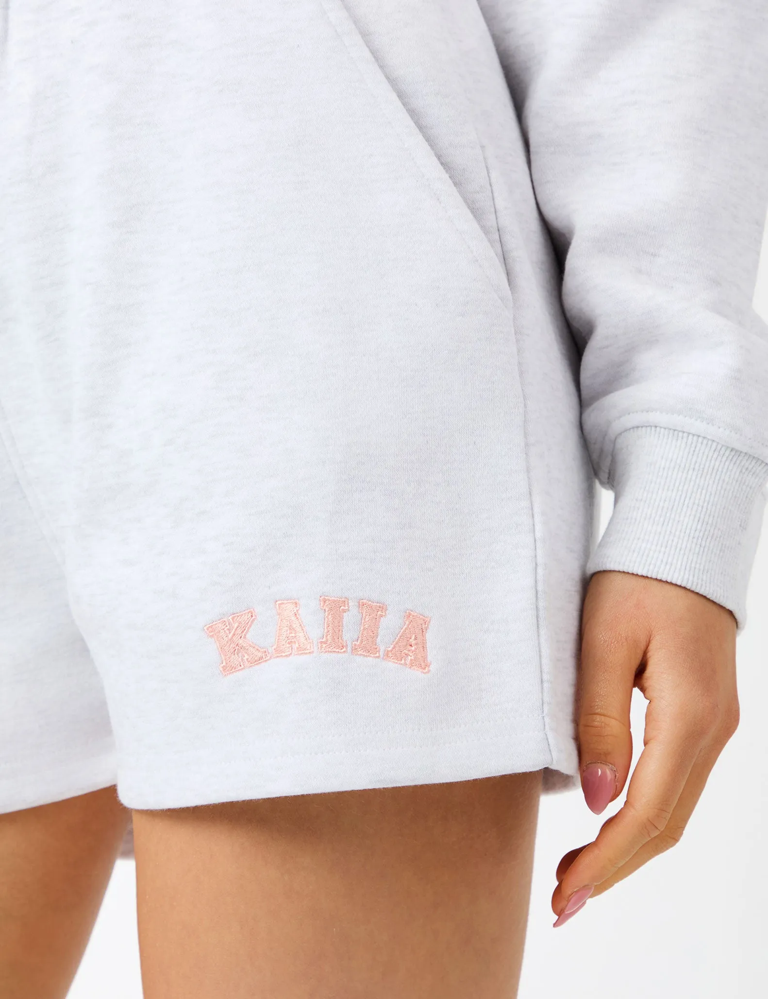 Kaiia Logo Sweat Shorts Light Grey Marl & Dusty Pink sold by Public Desire product image thumbnail 4