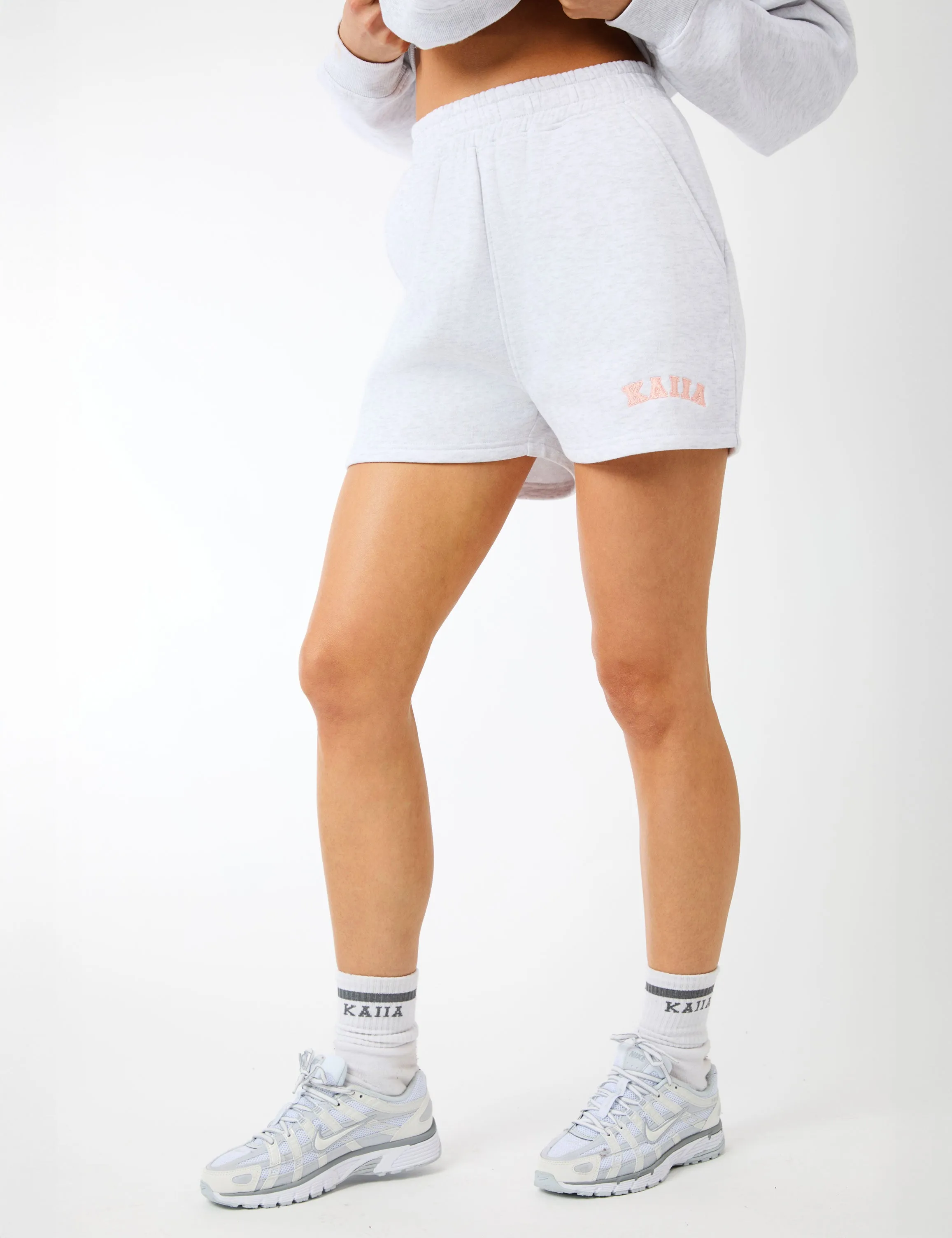 Kaiia Logo Sweat Shorts Light Grey Marl & Dusty Pink sold by Public Desire product image thumbnail 5