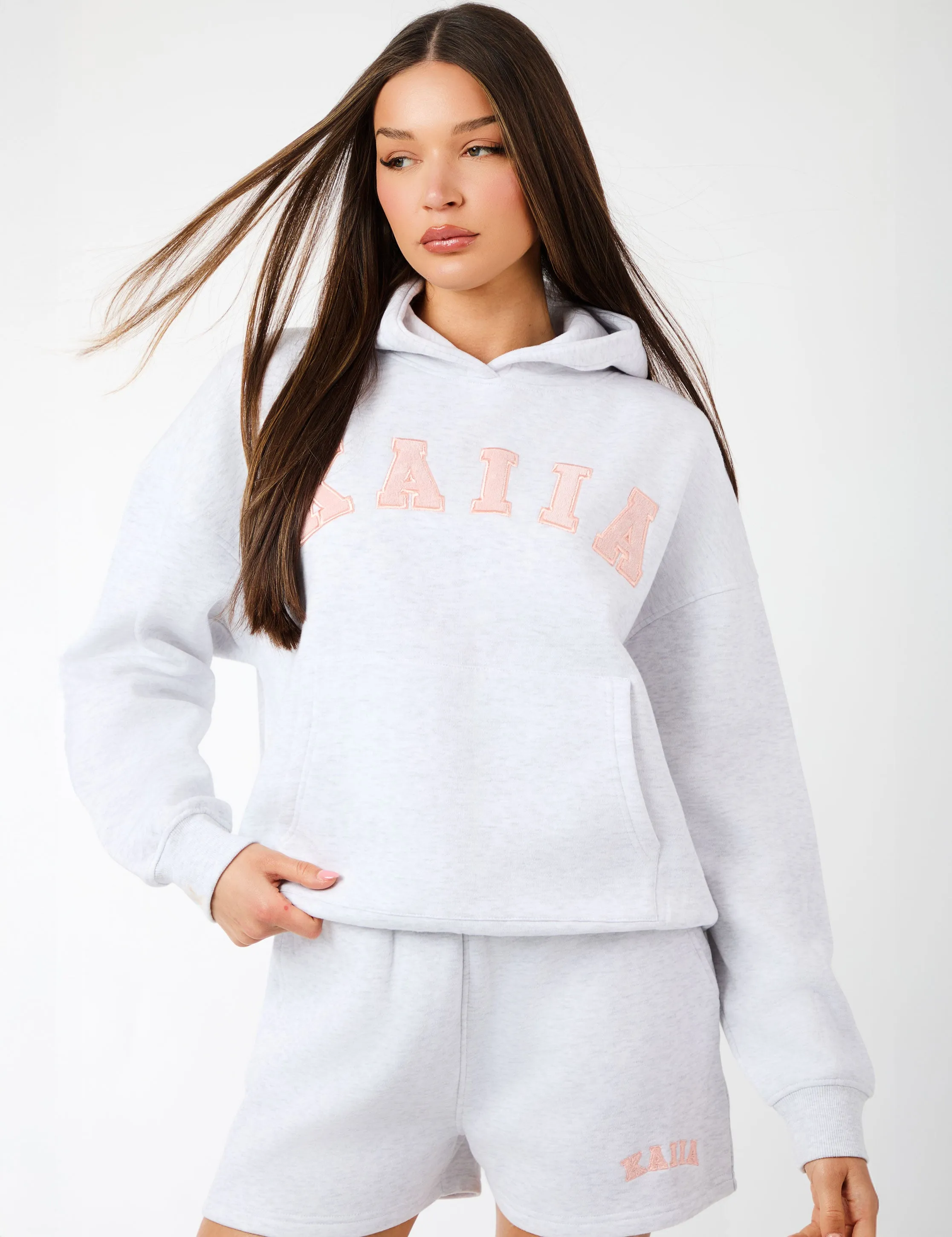 Kaiia Slogan Oversized Hoodie Light Grey Marl & Dusty Pink sold by Public Desire product image thumbnail 5
