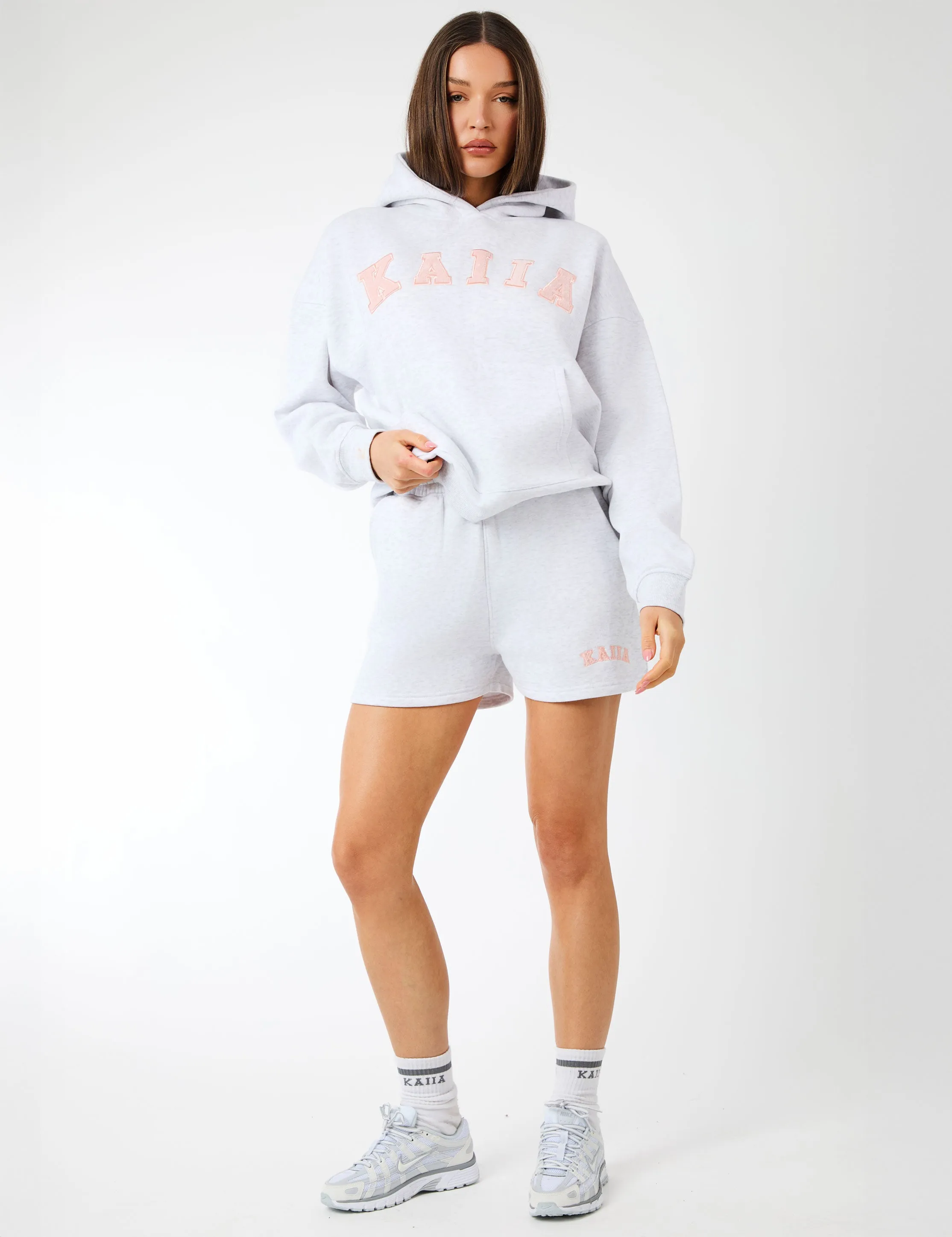 Kaiia Slogan Oversized Hoodie Light Grey Marl & Dusty Pink sold by Public Desire product image thumbnail 3