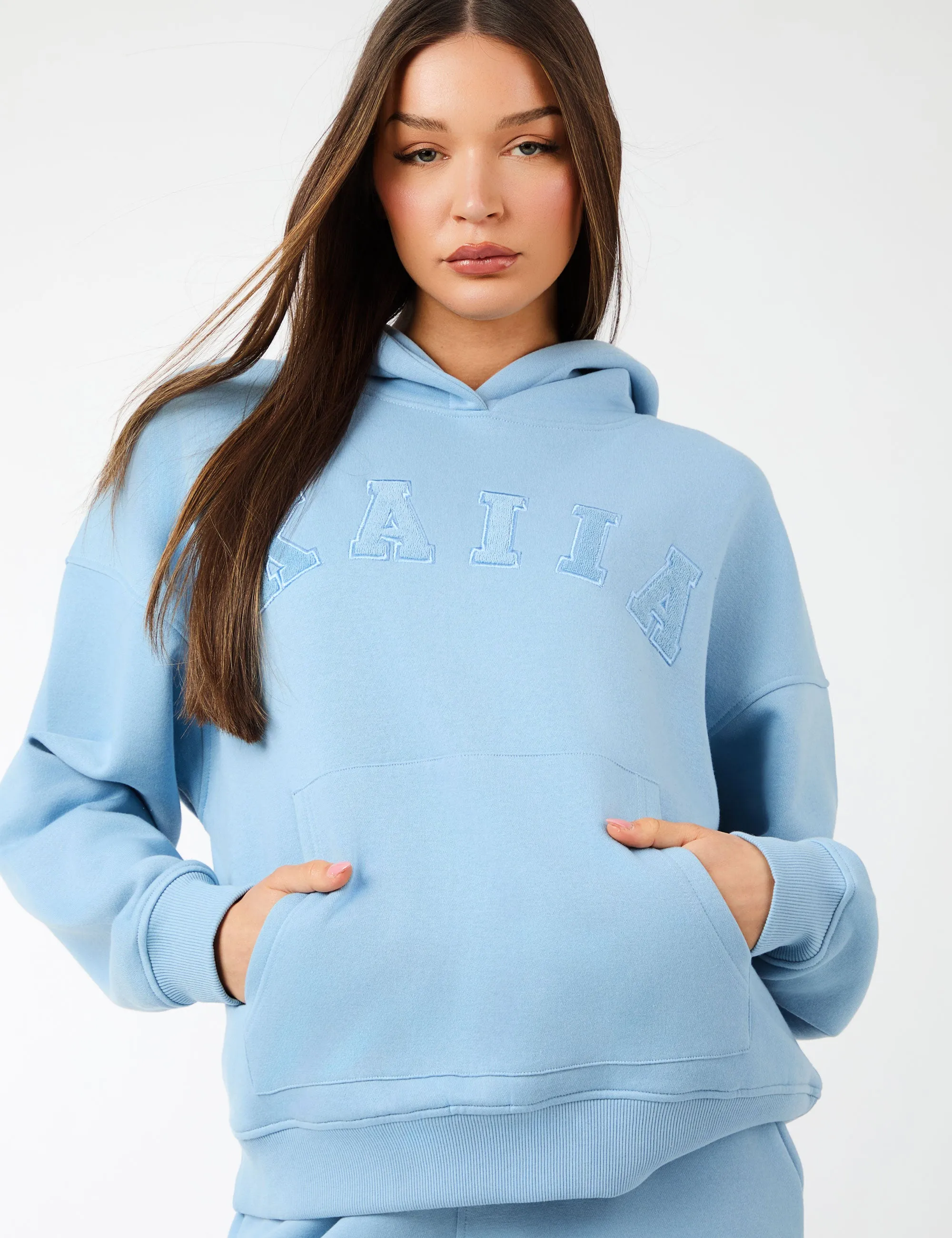 Kaiia Slogan Oversized Hoodie Steel Blue sold by Public Desire
