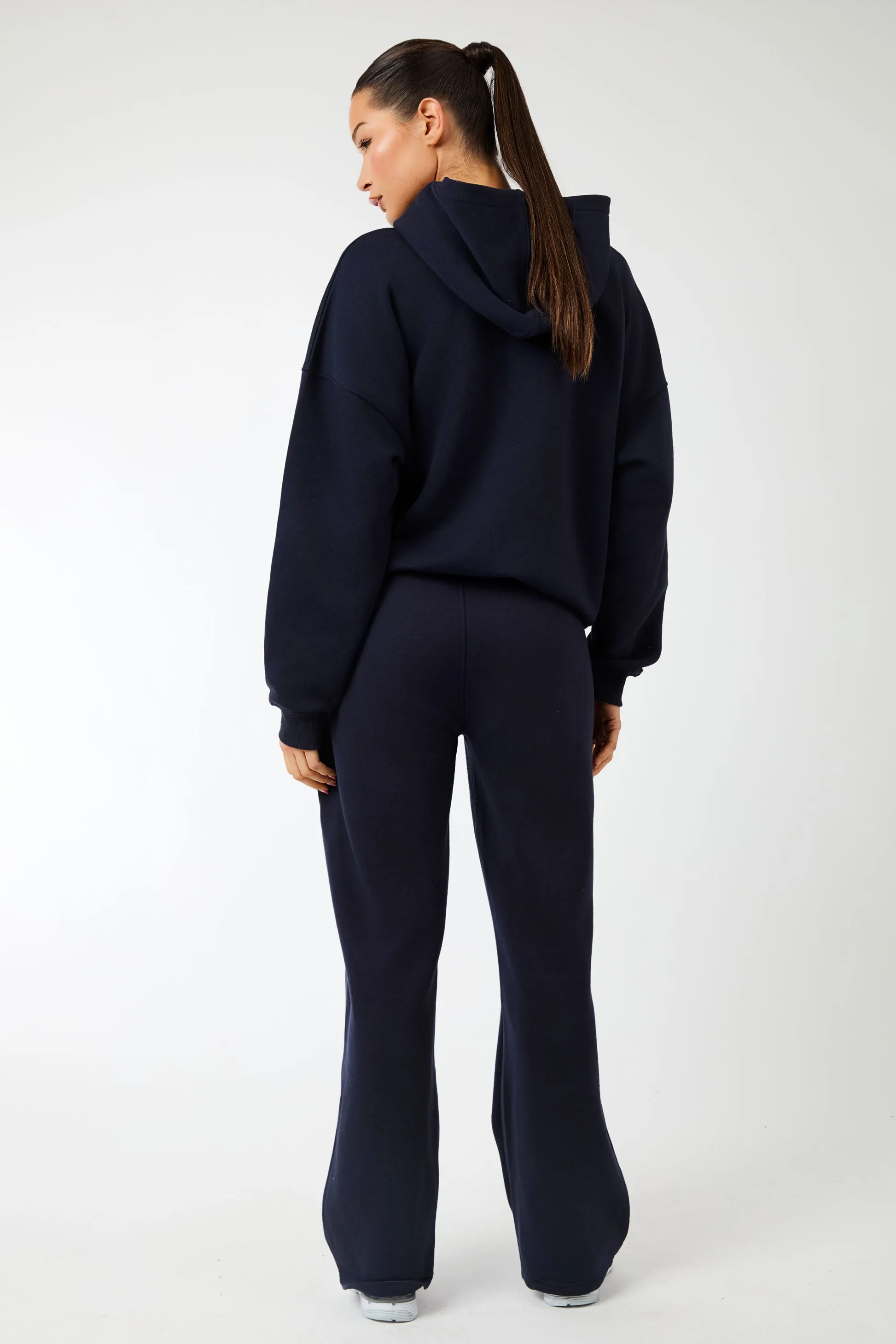 Kaiia Label Logo Exposed Waistband Wide Leg Joggers Navy sold by Public Desire product image thumbnail 3