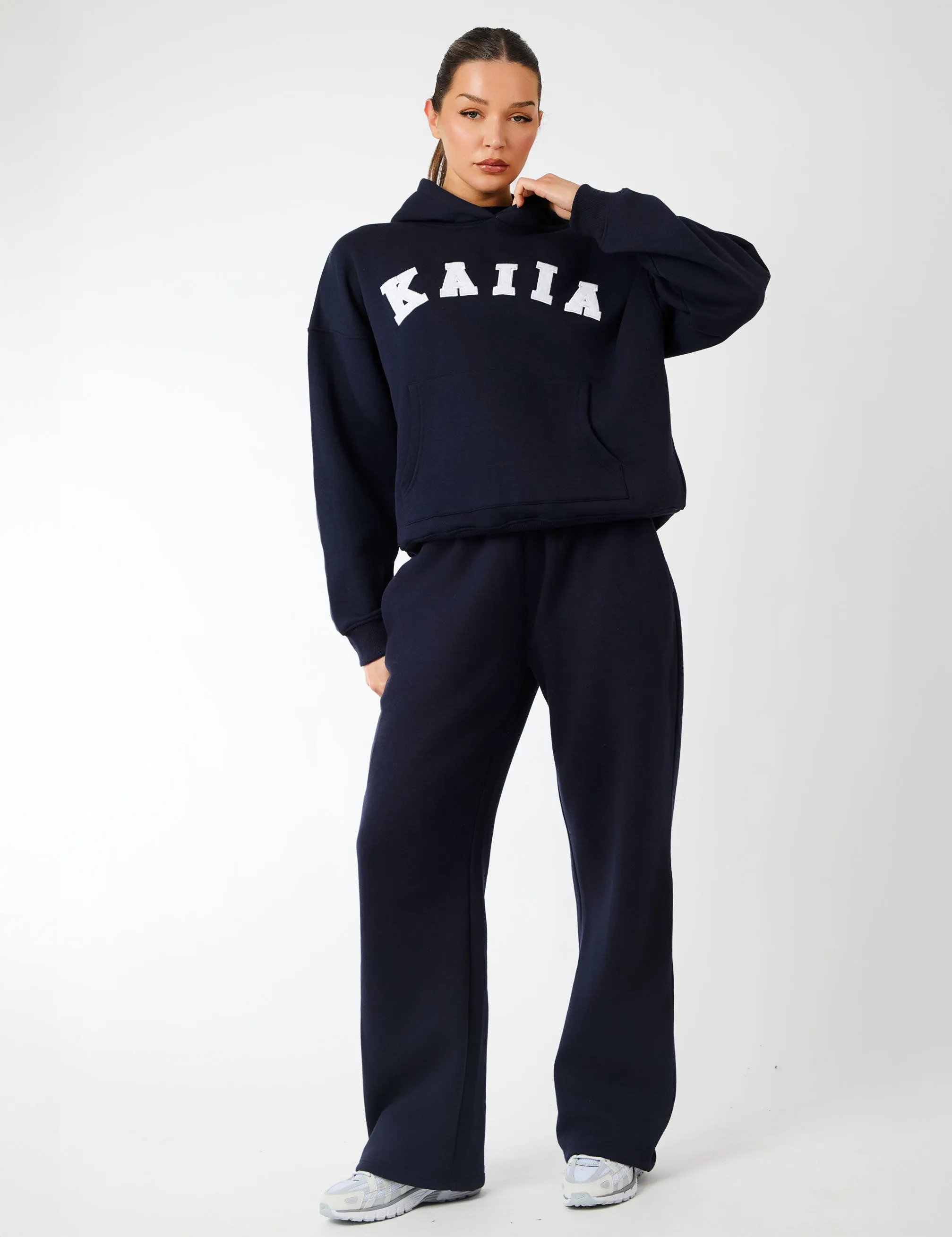 Kaiia Slogan Oversized Hoodie Navy & Light Grey Marl sold by Public Desire product image thumbnail 3