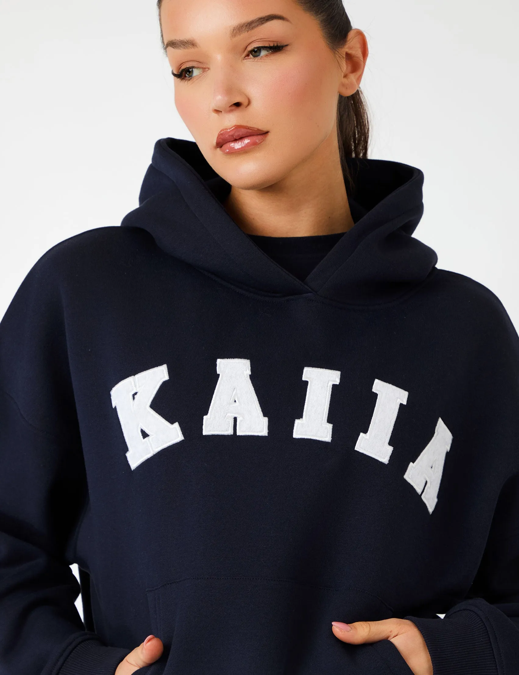 Kaiia Slogan Oversized Hoodie Navy & Light Grey Marl sold by Public Desire product image thumbnail 2