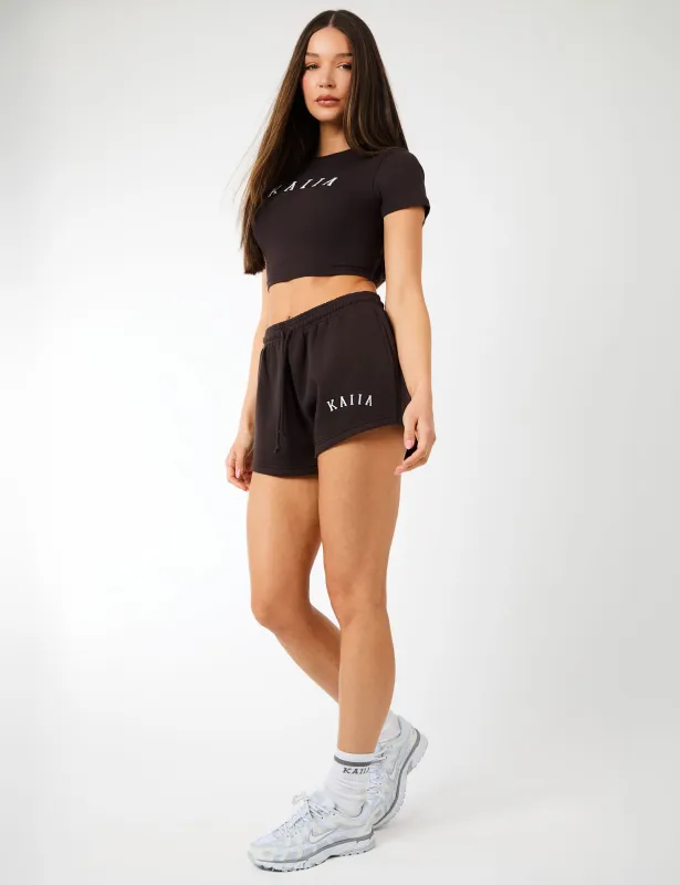 Kaiia Logo Sweat Shorts Brown sold by Public Desire