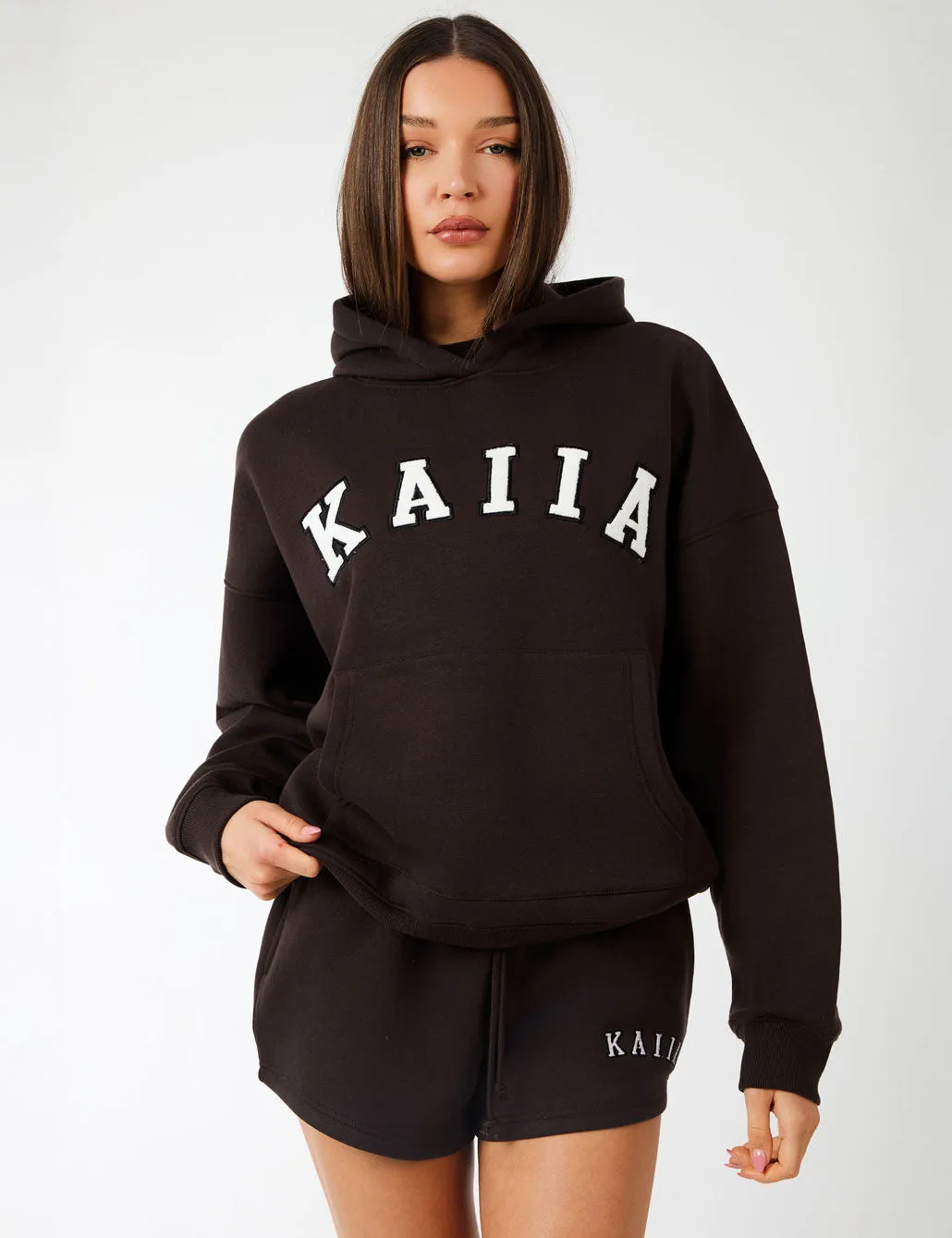 Kaiia Slogan Oversized Hoodie Brown sold by Public Desire