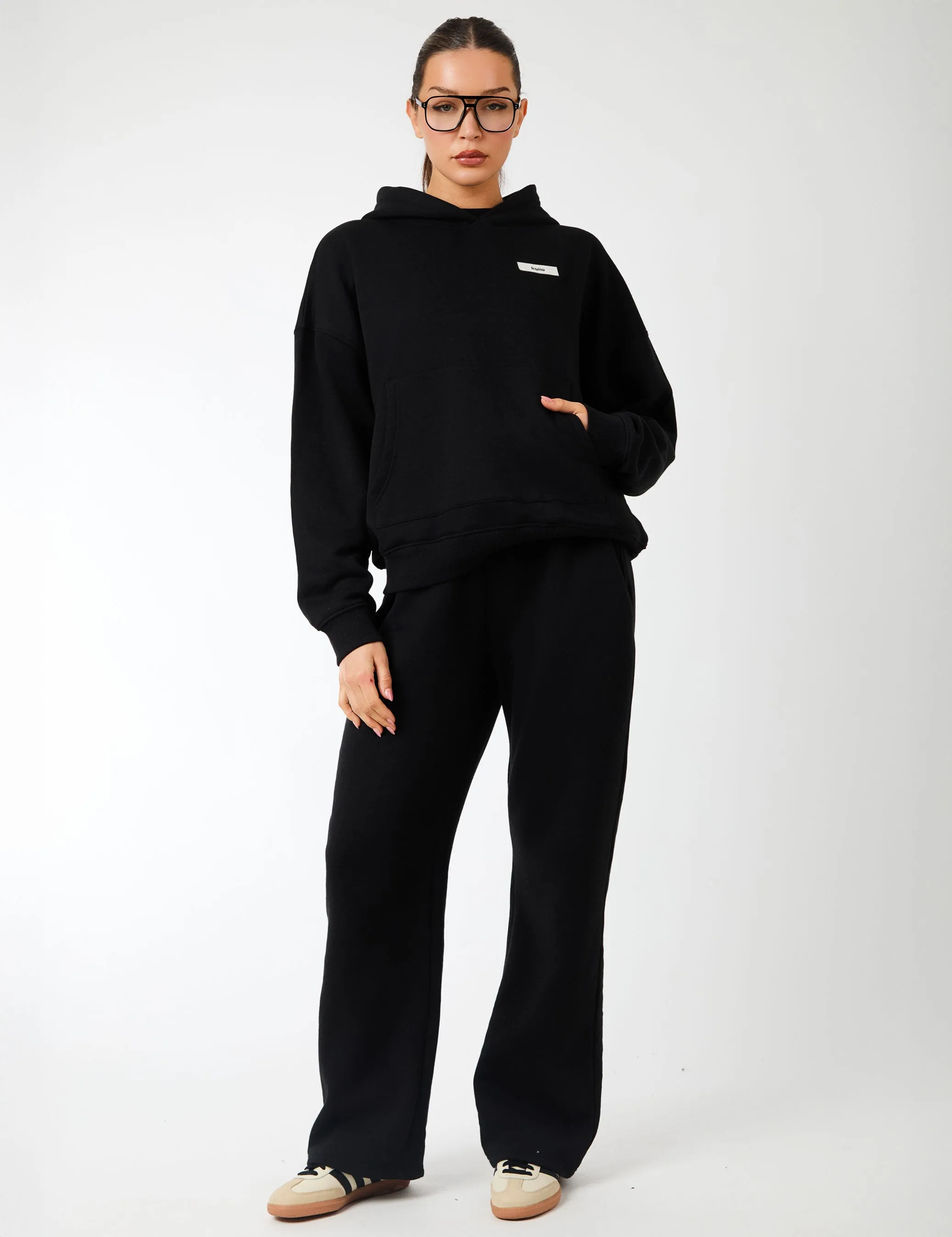 Kaiia Label Logo Exposed Waistband Wide Leg Joggers Black sold by Public Desire product image thumbnail 4