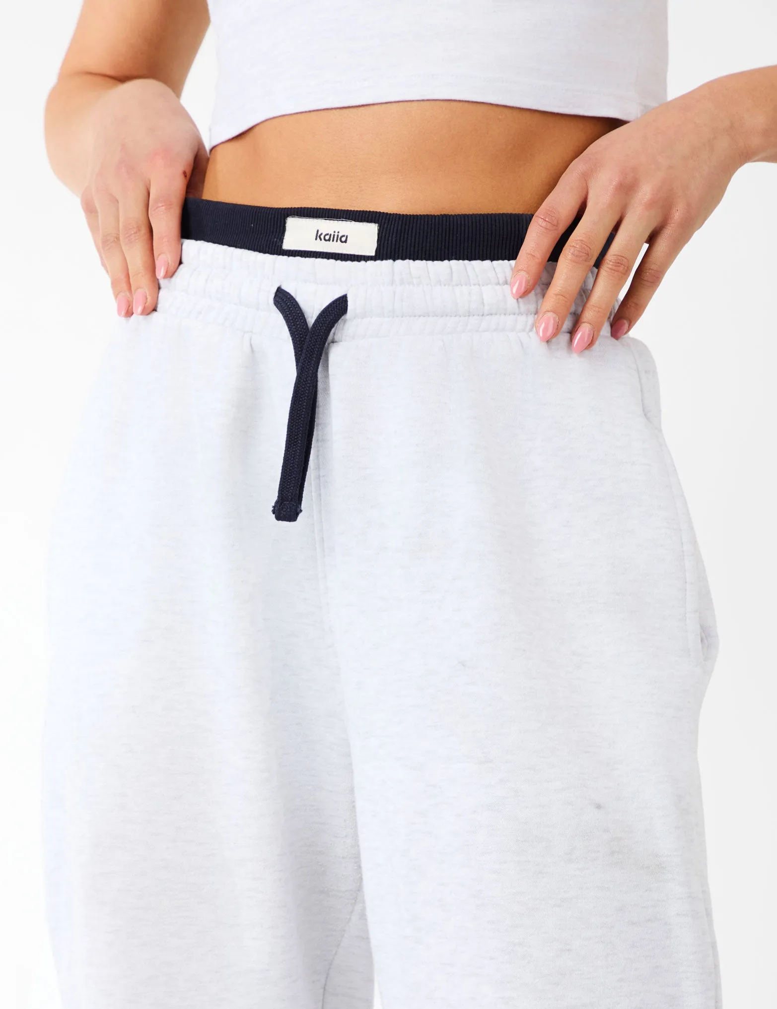Kaiia Label Logo Exposed Waistband Wide Leg Joggers Light Grey Marl sold by Public Desire product image thumbnail 5