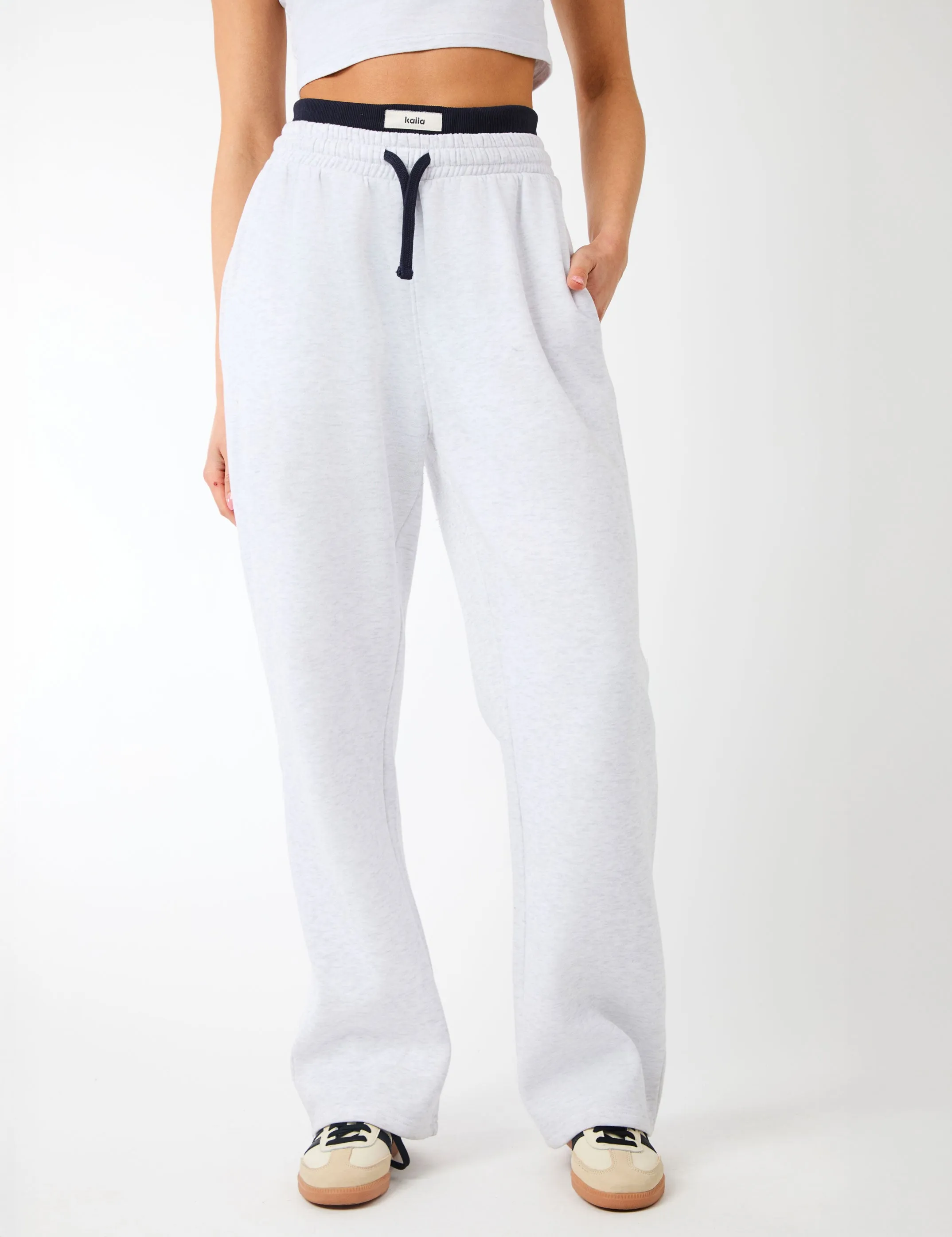 Kaiia Label Logo Exposed Waistband Wide Leg Joggers Light Grey Marl sold by Public Desire product image thumbnail 2