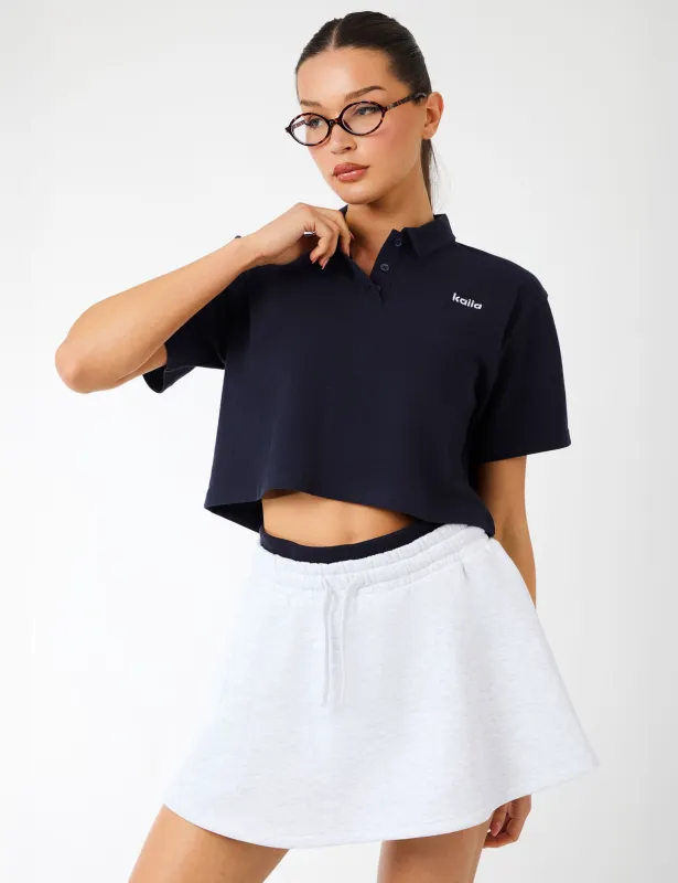 Kaiia Label Logo Short Sleeve Crop Polo Top Navy sold by Public Desire