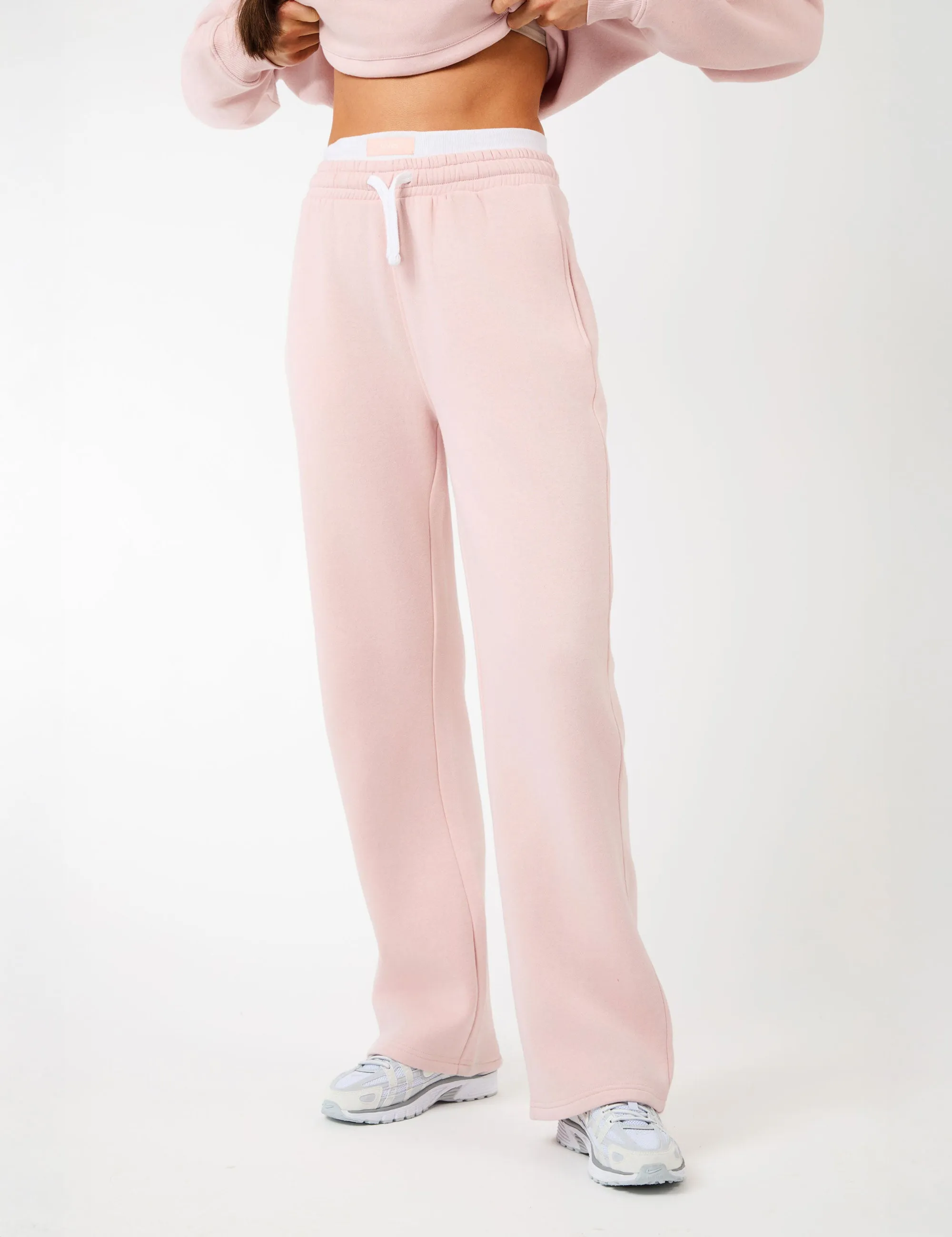Kaiia Label Logo Exposed Waistband Wide Leg Joggers Dusty Pink sold by Public Desire product image thumbnail 3