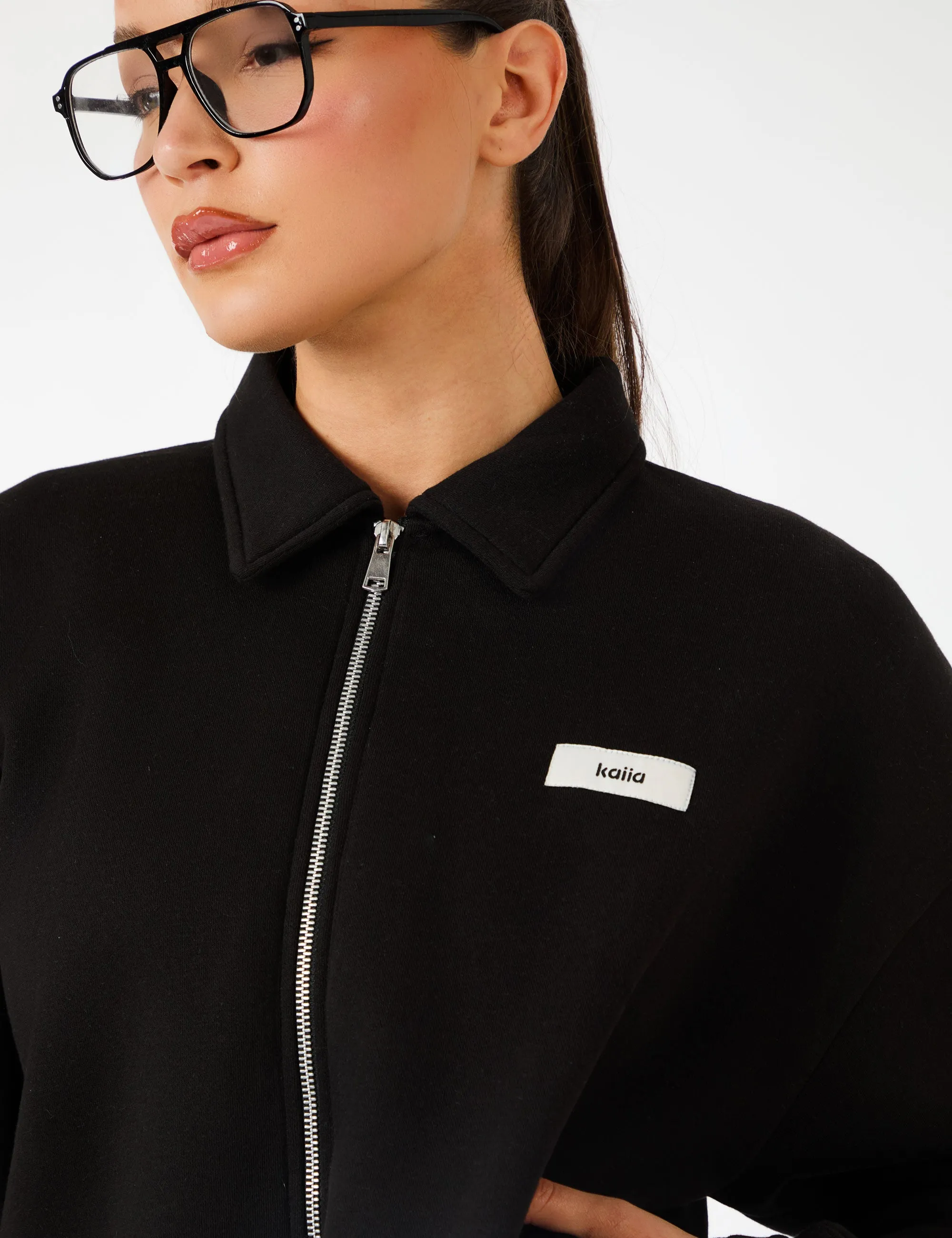 Kaiia Label Logo Collared Zip Through Sweatshirt Black sold by Public Desire product image thumbnail 2