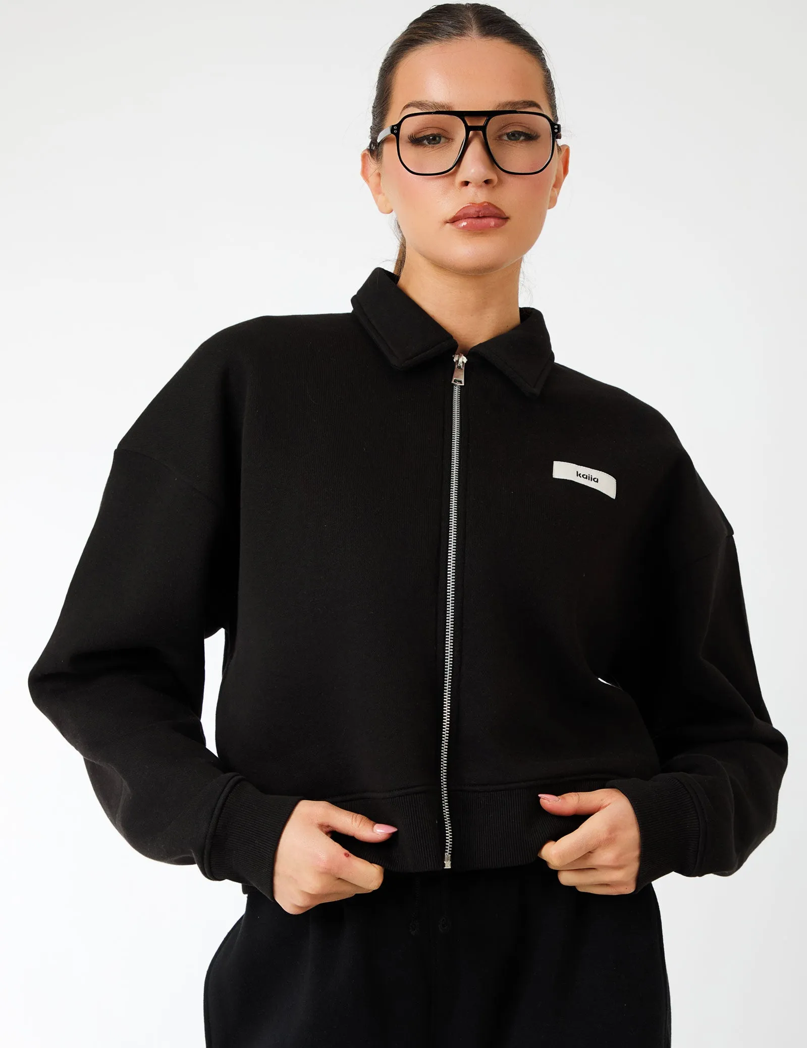 Kaiia Label Logo Collared Zip Through Sweatshirt Black sold by Public Desire product image thumbnail 4