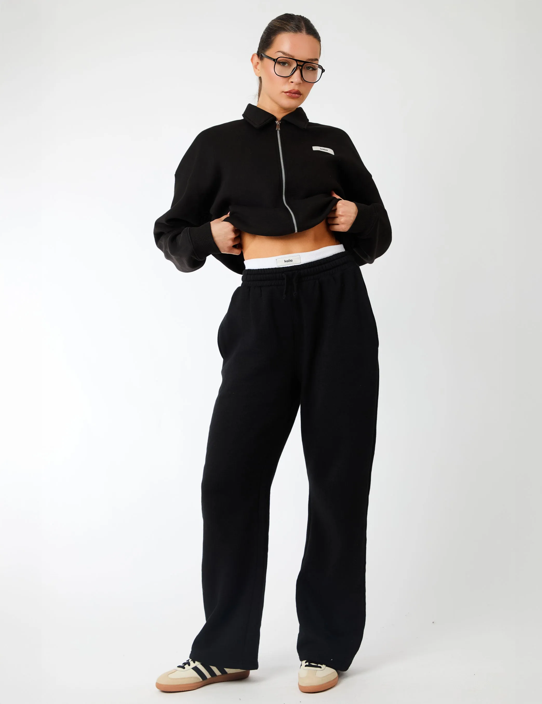 Kaiia Label Logo Collared Zip Through Sweatshirt Black sold by Public Desire product image thumbnail 5