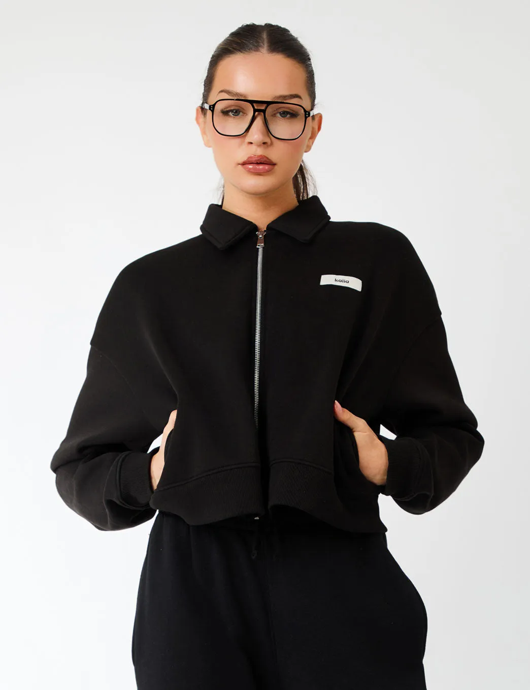 Kaiia Label Logo Collared Zip Through Sweatshirt Black sold by Public Desire