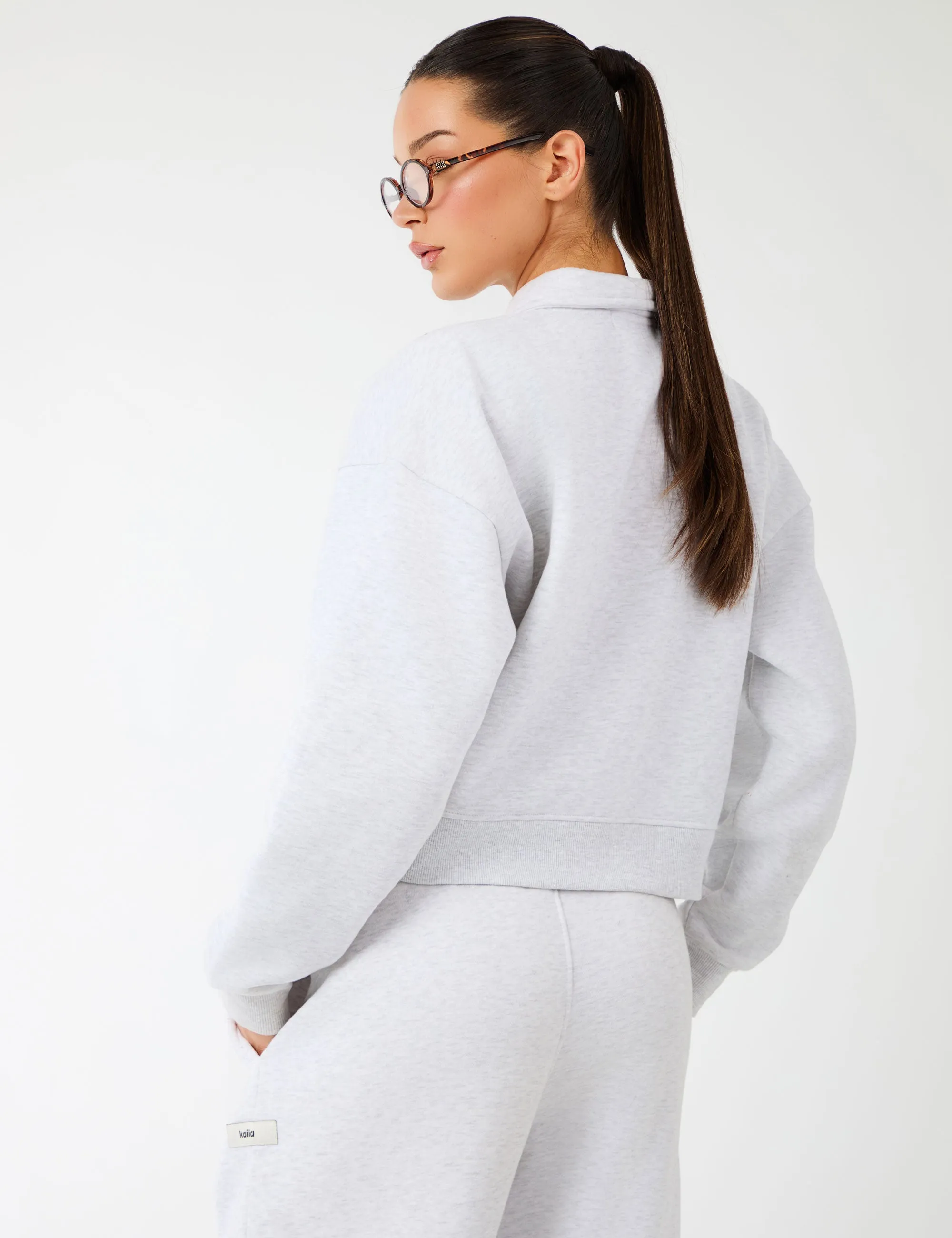 Kaiia Label Logo Collared Zip Through Sweatshirt Light Grey Marl sold by Public Desire product image thumbnail 4