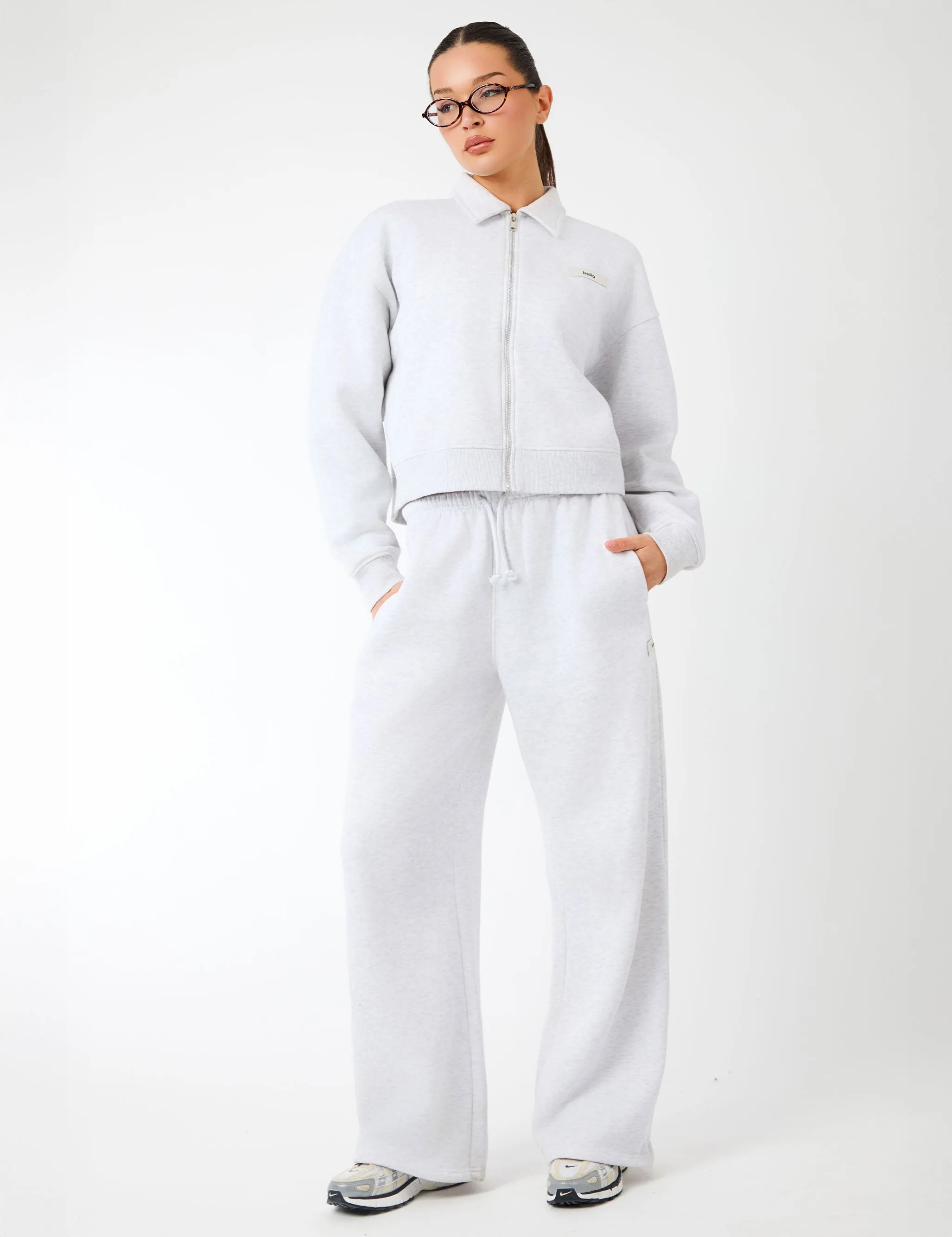 Kaiia Label Logo Collared Zip Through Sweatshirt Light Grey Marl sold by Public Desire product image thumbnail 3