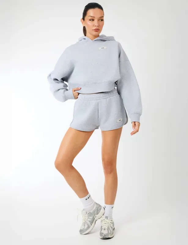 Kaiia Label Logo Curve Hem Mini Shorts Grey Marl made by Public Desire