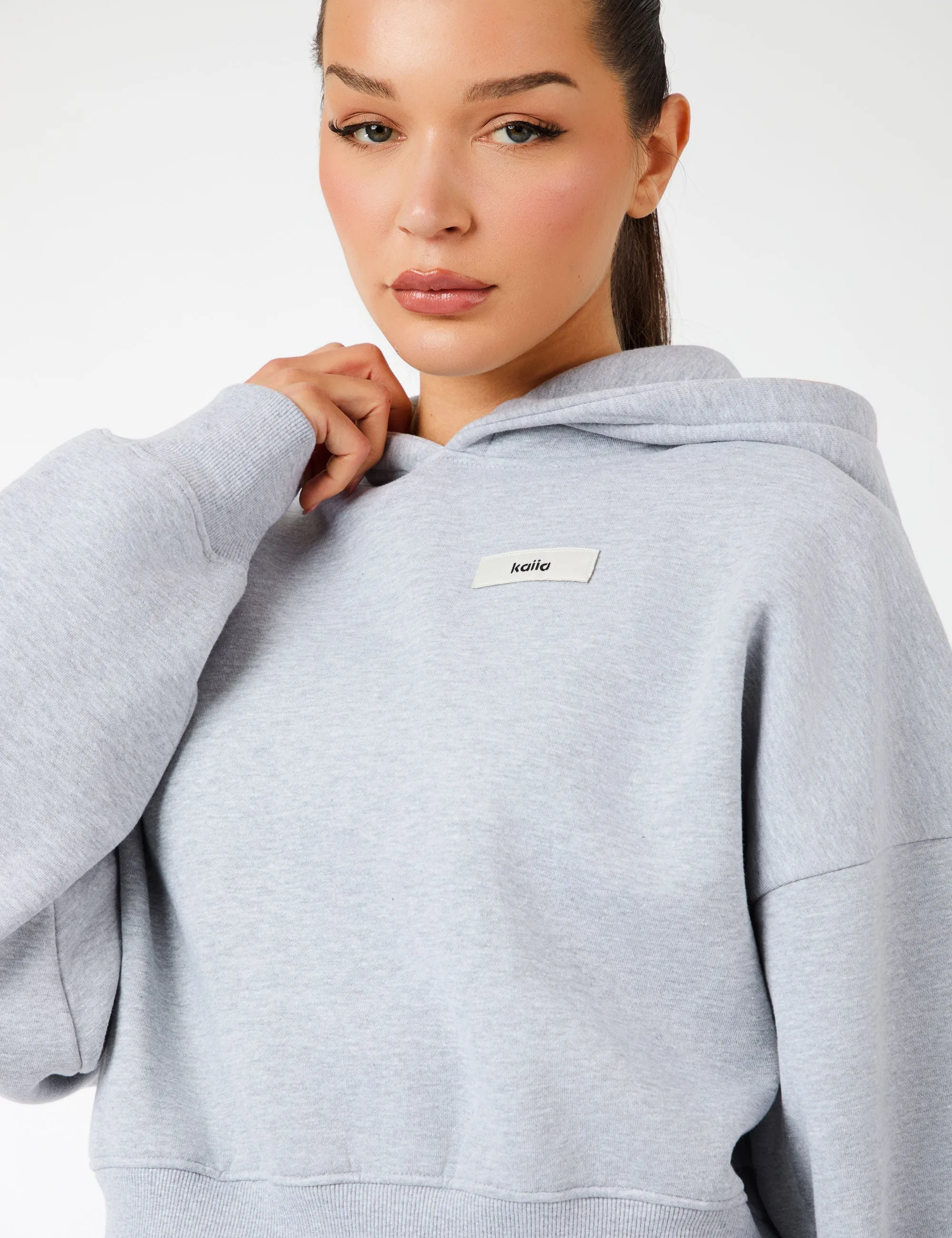 Kaiia Label Logo Cropped Oversized Hoodie Grey Marl sold by Public Desire product image thumbnail 2
